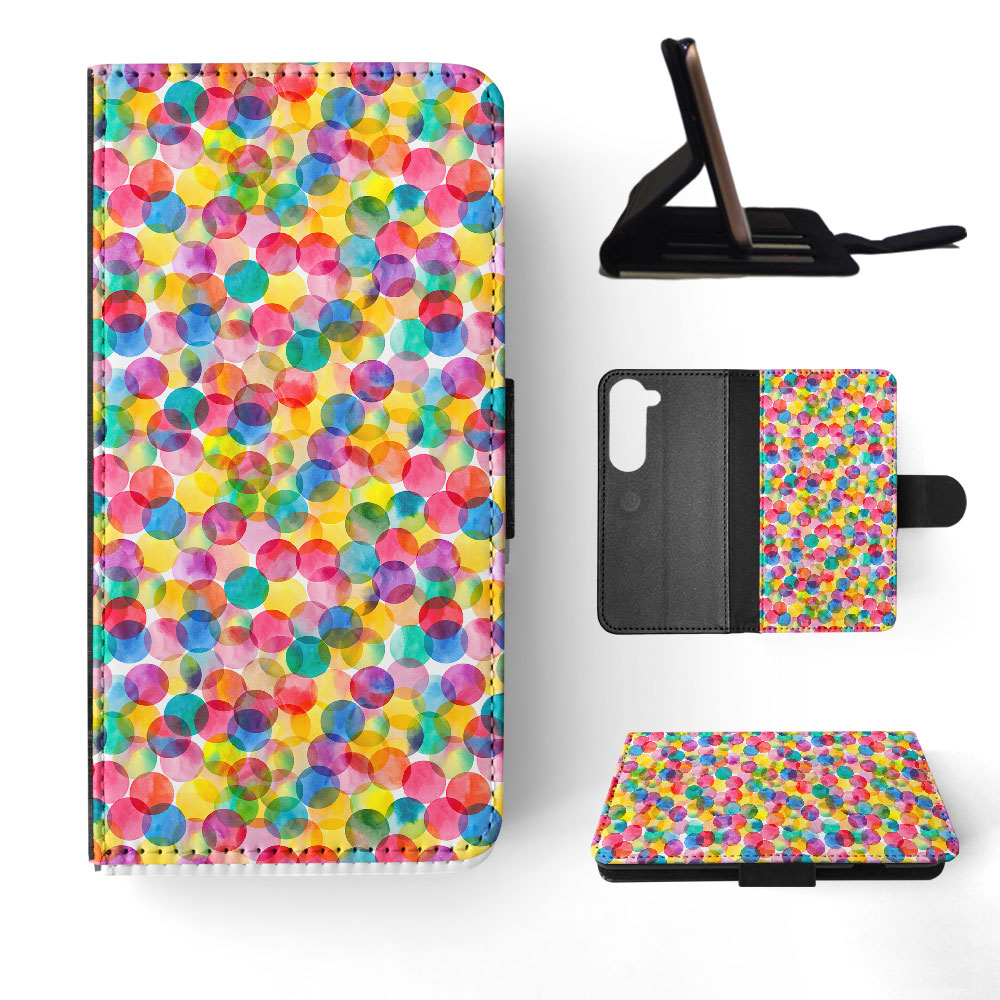 FLIP CASE FOR SAMSUNG GALAXY|RAINBOW CIRCLE POLKA DOTS PATTERN - Picture 31 of 120