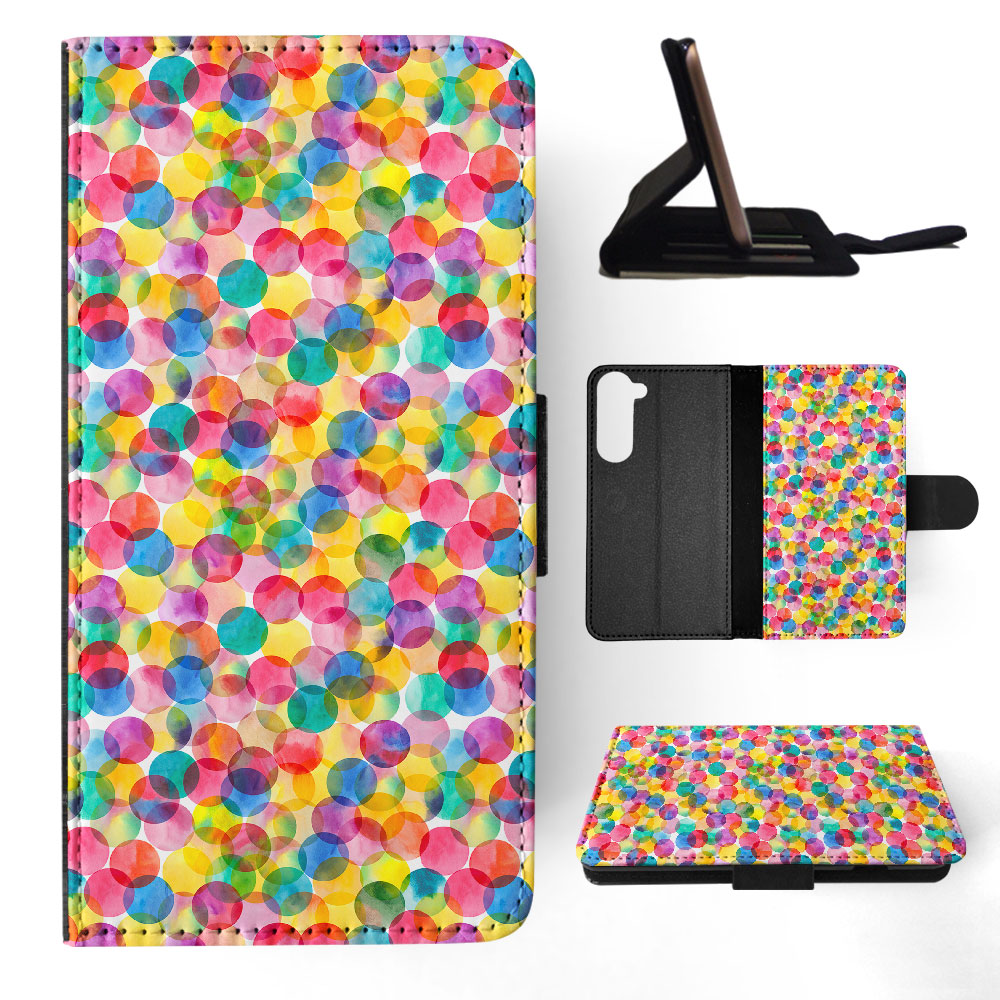 FLIP CASE FOR SAMSUNG GALAXY|RAINBOW CIRCLE POLKA DOTS PATTERN - Picture 26 of 120