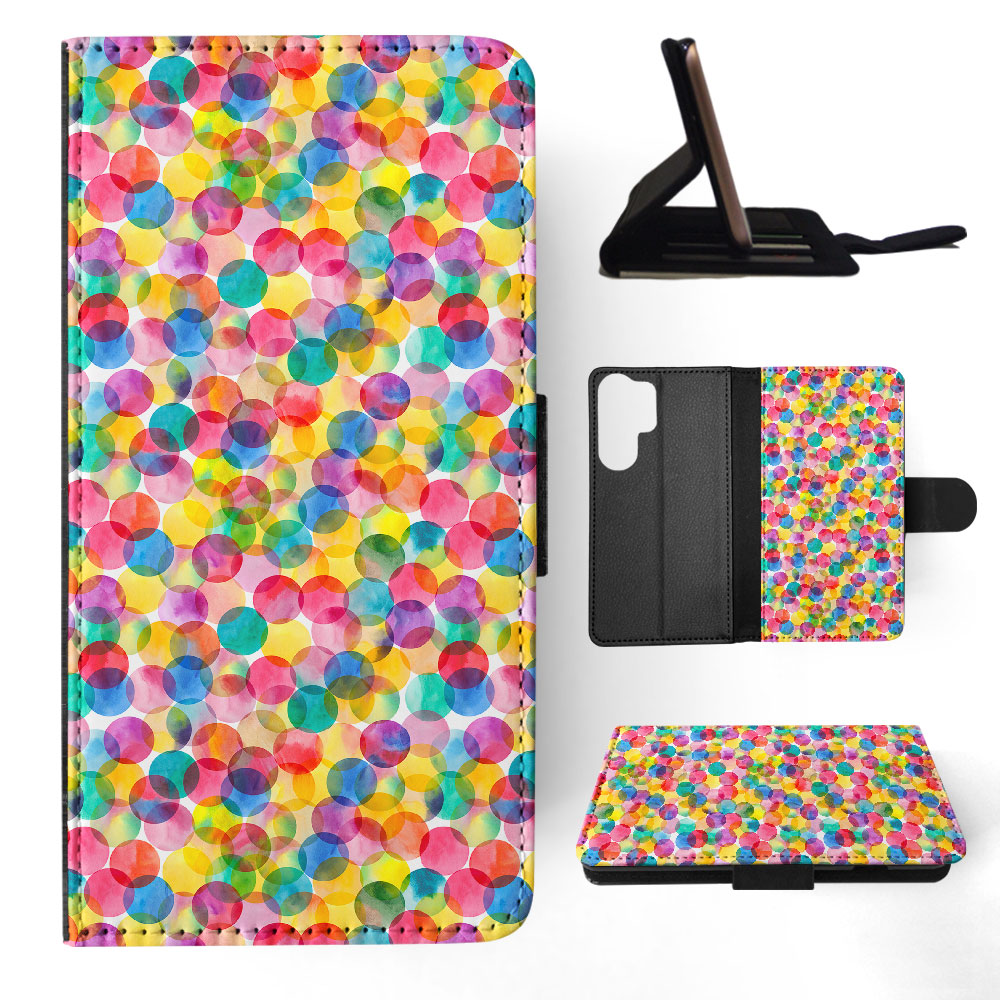 FLIP CASE FOR SAMSUNG GALAXY|RAINBOW CIRCLE POLKA DOTS PATTERN - Picture 21 of 120