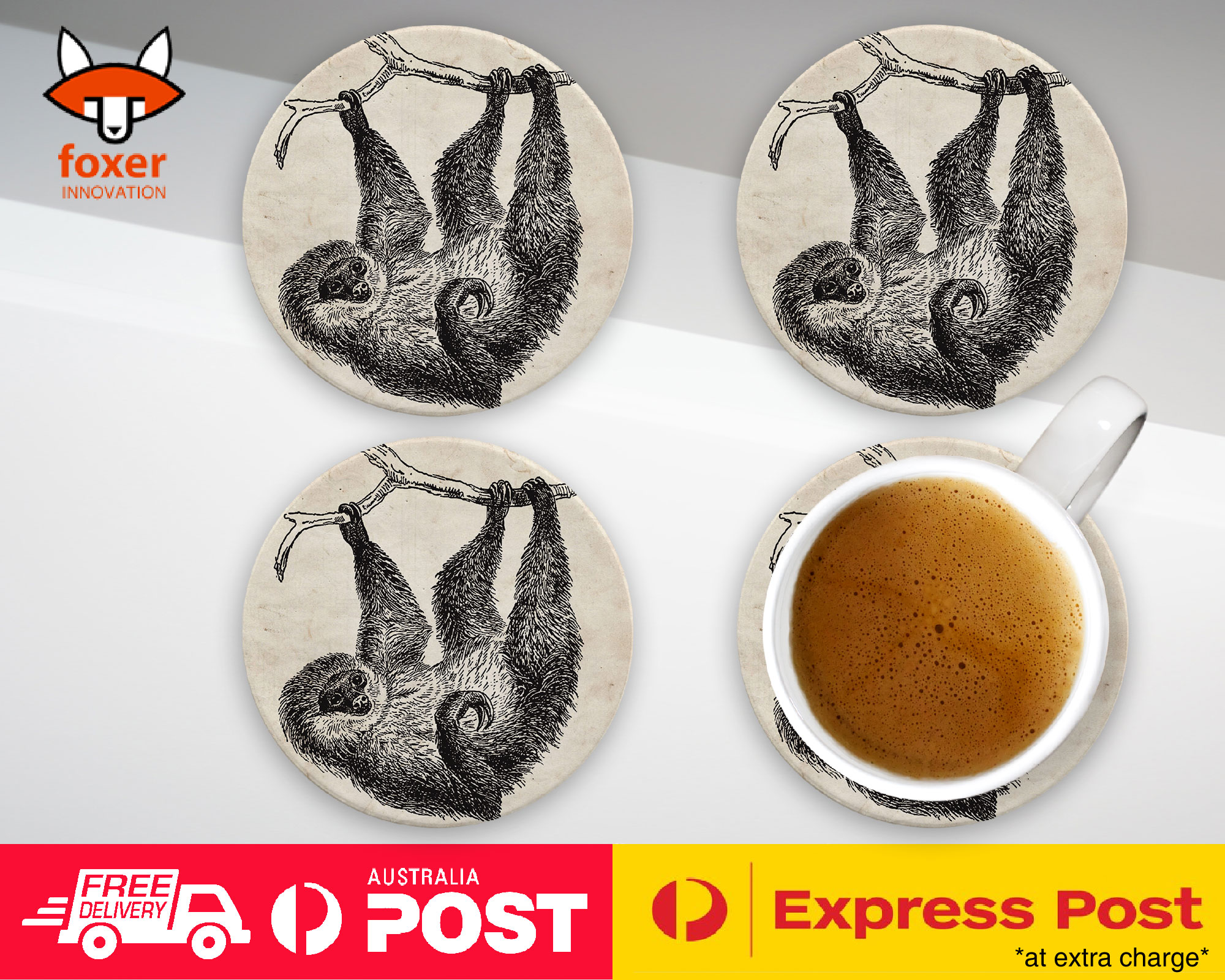 COASTER COFFEE DRINKING MAT|TWO-TOED-SLOTH
