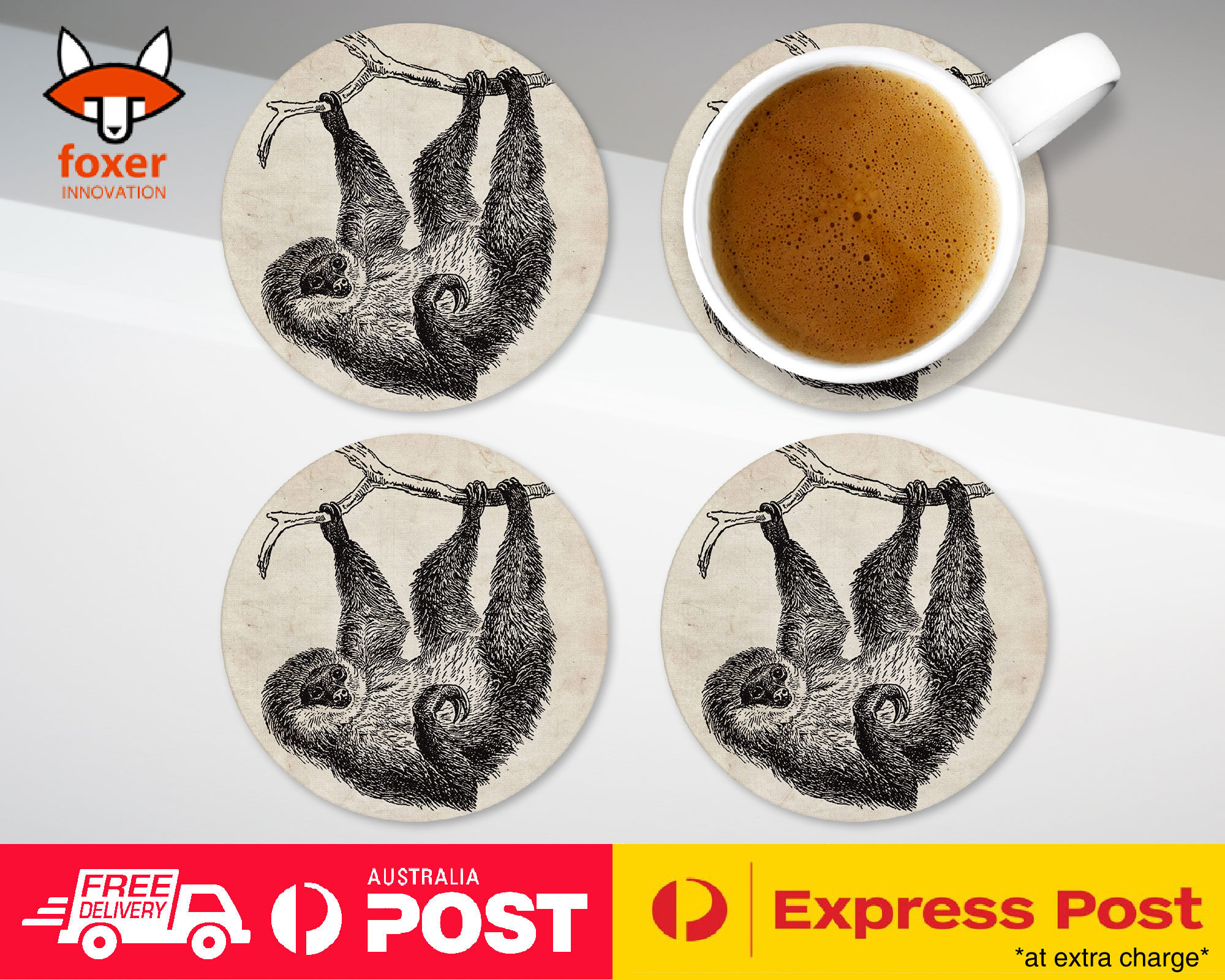 COASTER COFFEE DRINKING MAT|TWO-TOED-SLOTH