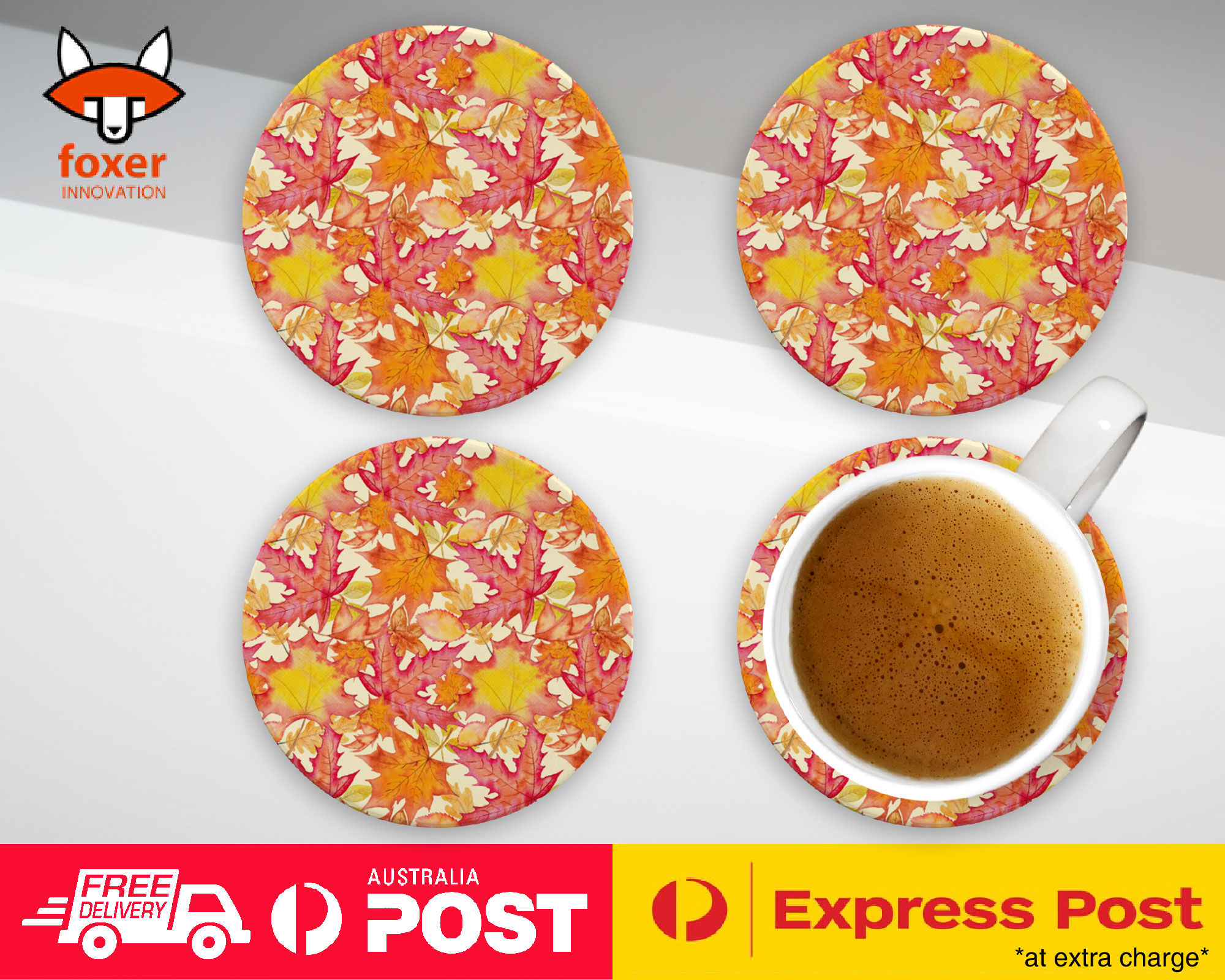 COASTER COFFEE DRINKING MAT|FALL AUTUMN LEAVES PATTERN 2