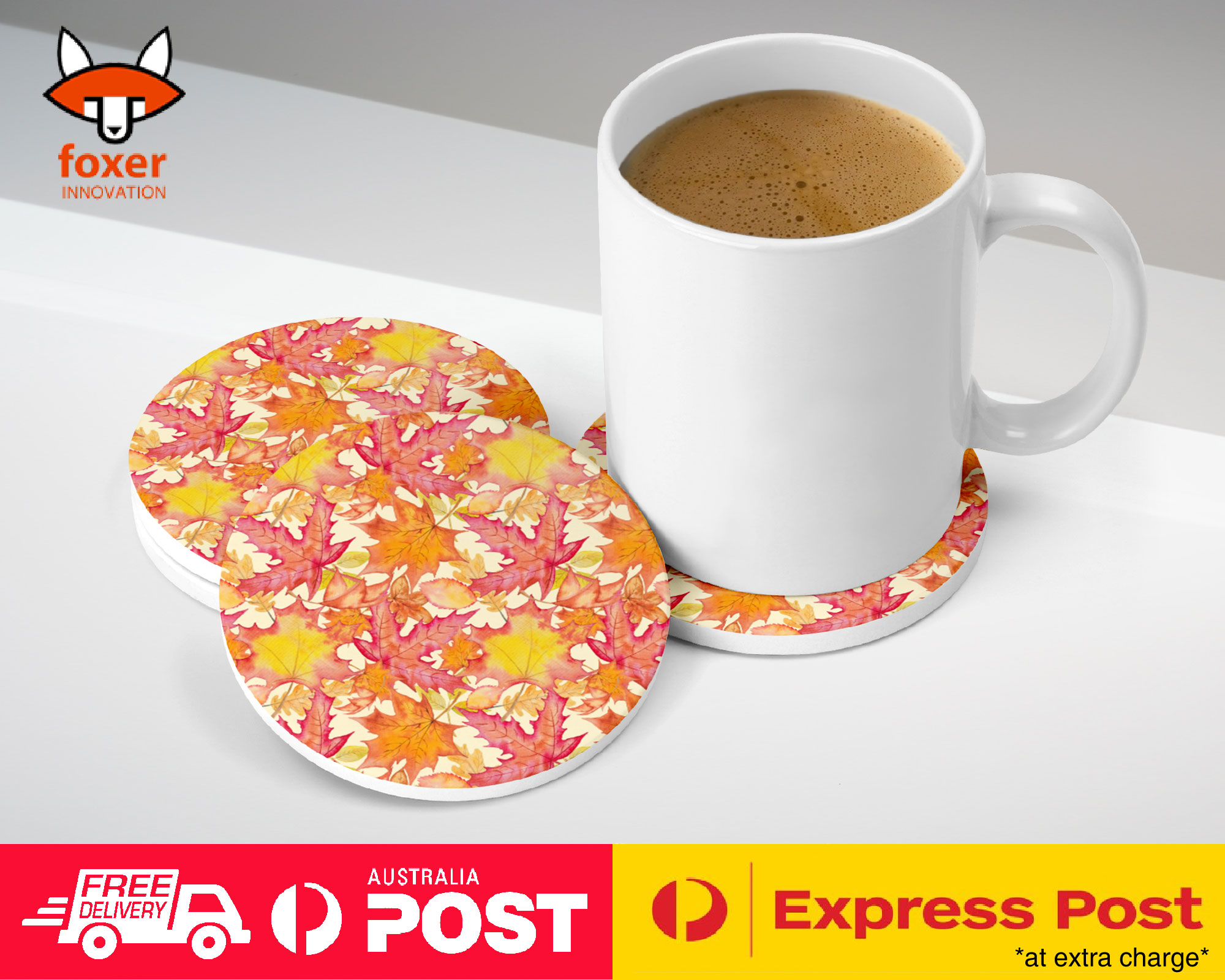 COASTER COFFEE DRINKING MAT|FALL AUTUMN LEAVES PATTERN 2