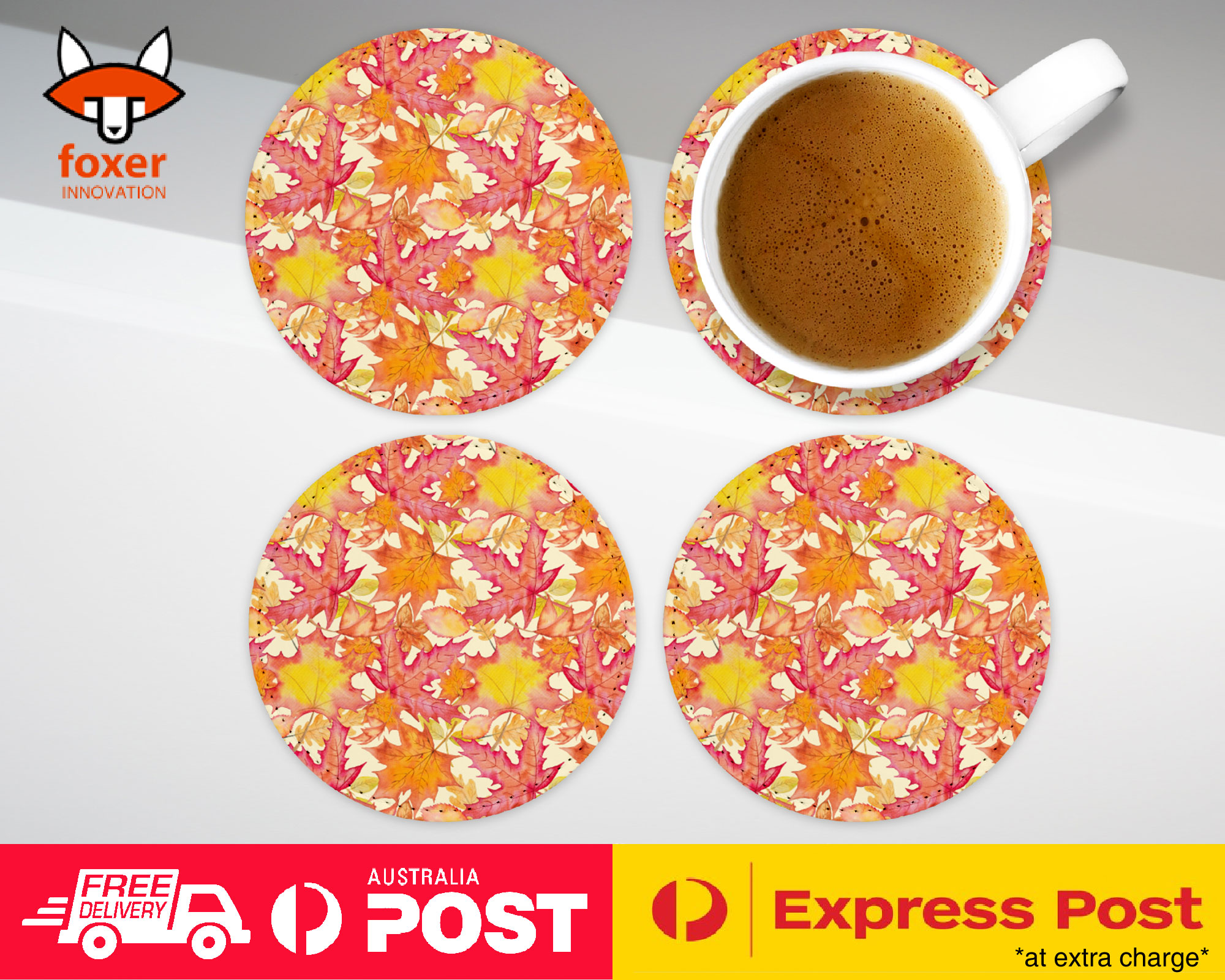 COASTER COFFEE DRINKING MAT|FALL AUTUMN LEAVES PATTERN 2