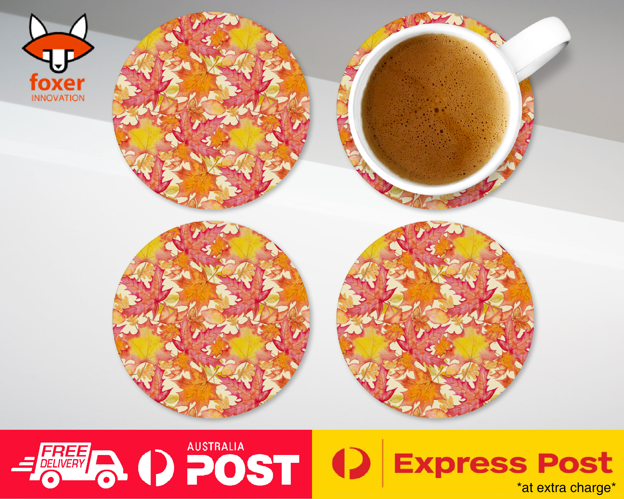 COASTER COFFEE DRINKING MAT|FALL AUTUMN LEAVES PATTERN 2
