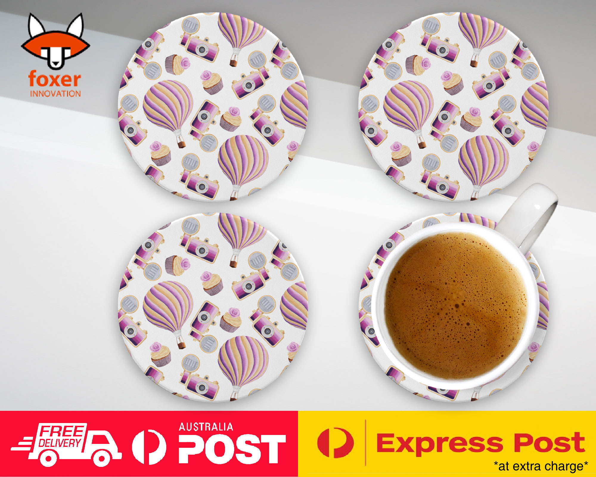 COASTER COFFEE DRINKING MAT|BALLOON & SWEETS PATTERN