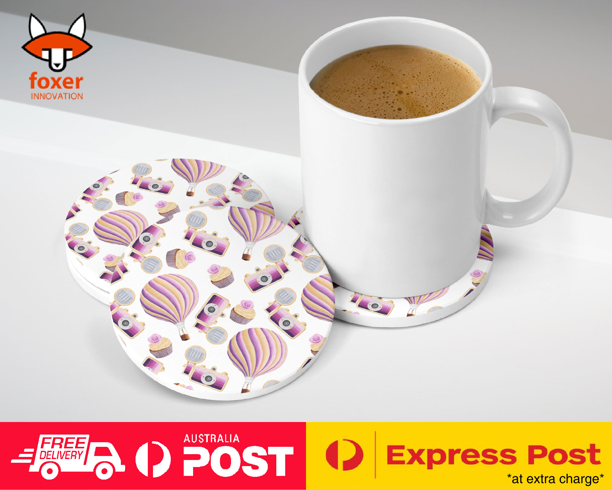 COASTER COFFEE DRINKING MAT|BALLOON & SWEETS PATTERN