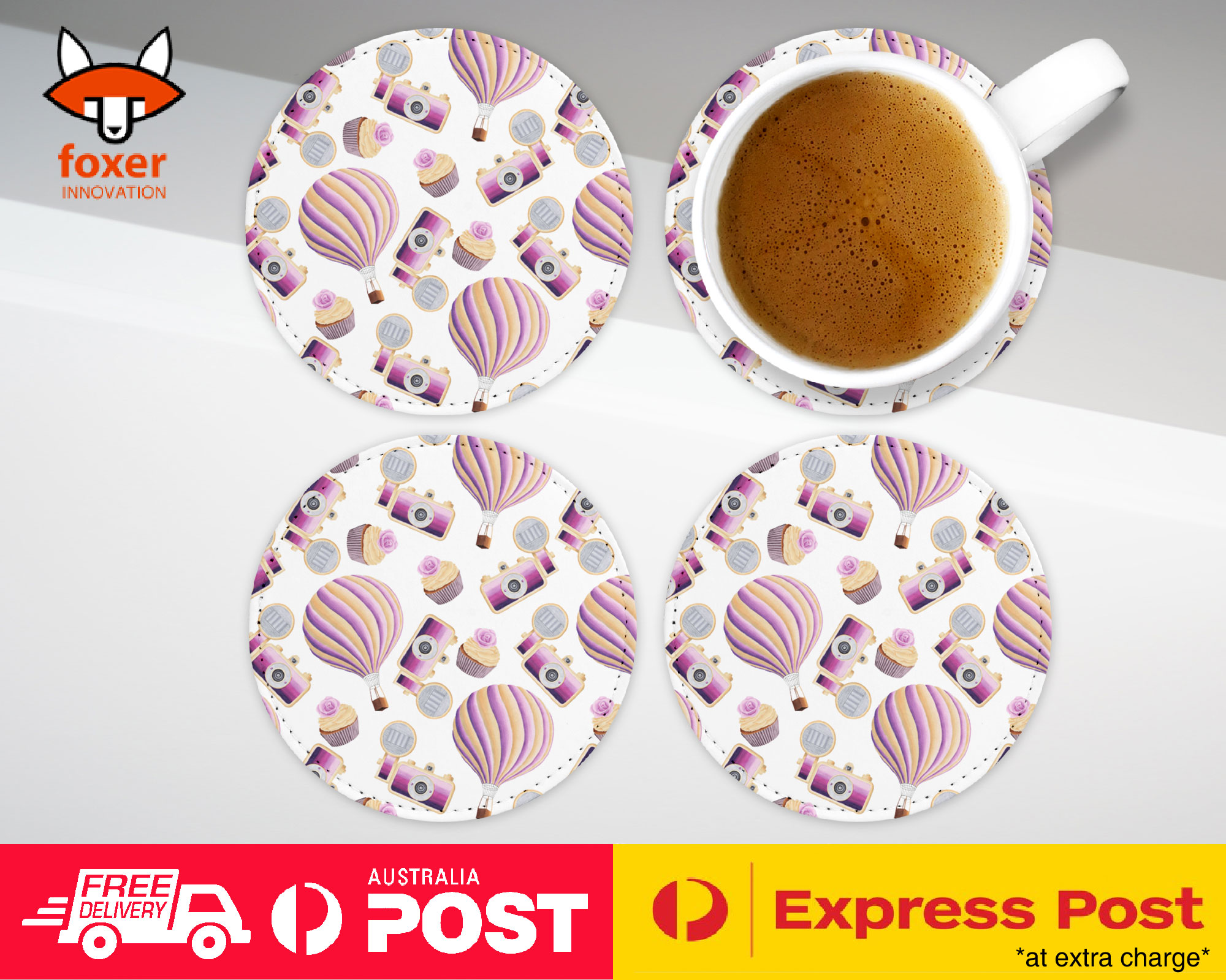COASTER COFFEE DRINKING MAT|BALLOON & SWEETS PATTERN