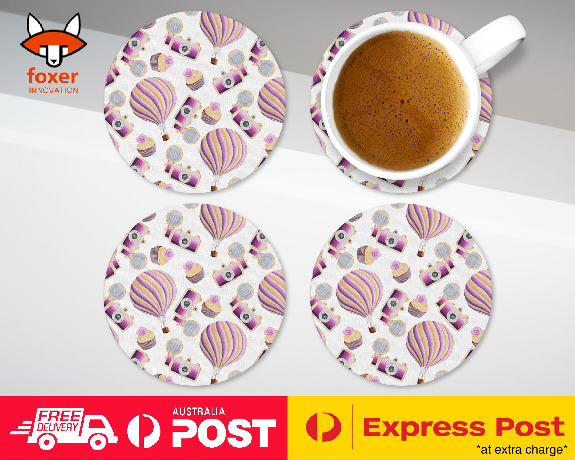 COASTER COFFEE DRINKING MAT|BALLOON & SWEETS PATTERN