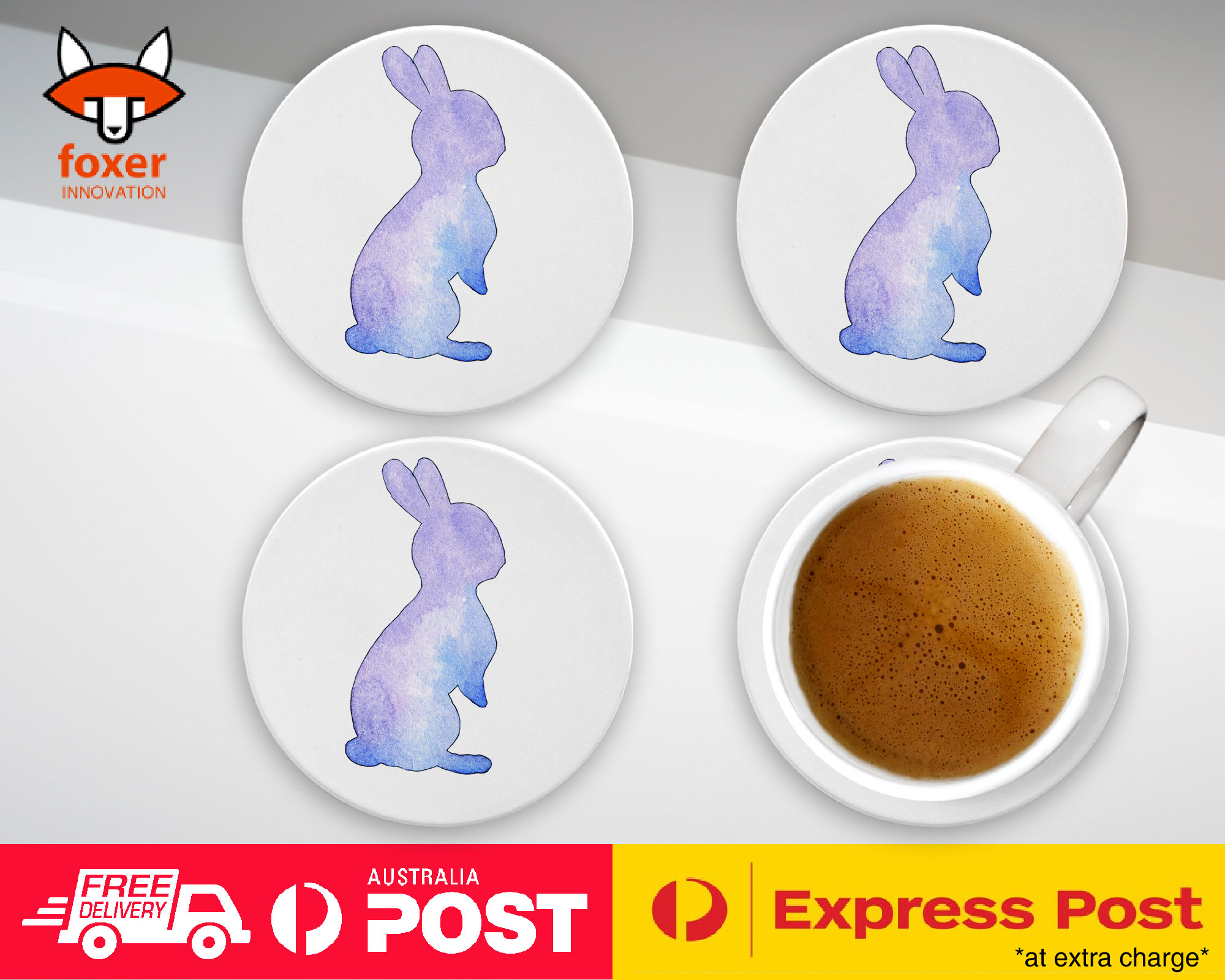 COASTER COFFEE DRINKING MAT|WATERCOLOR BUNNY RABBIT