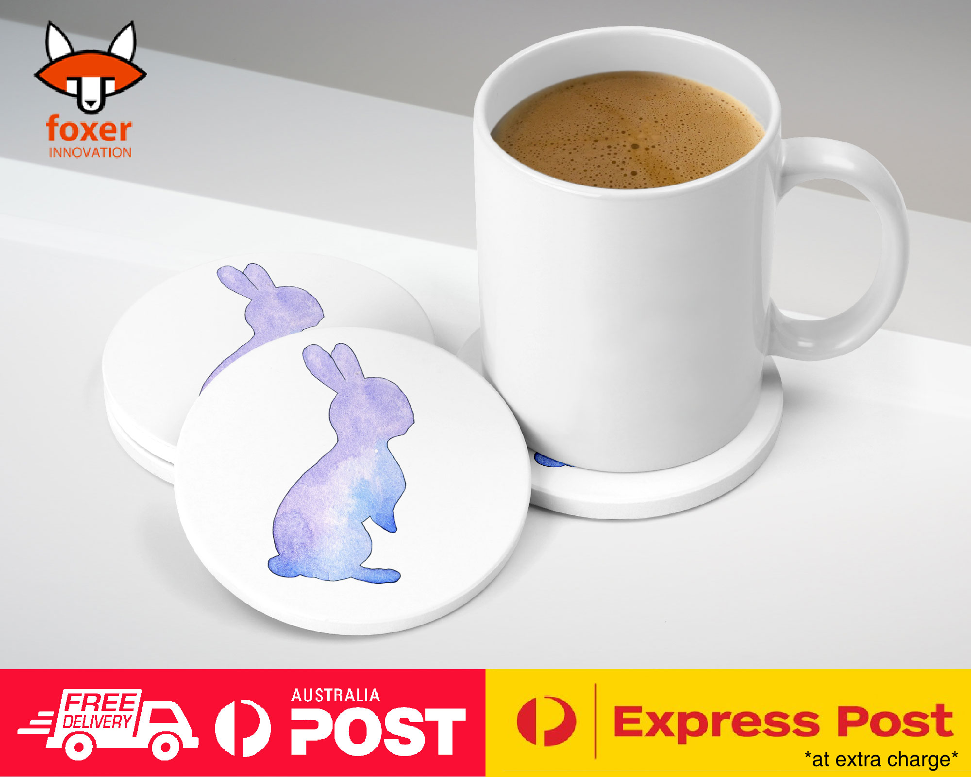 COASTER COFFEE DRINKING MAT|WATERCOLOR BUNNY RABBIT