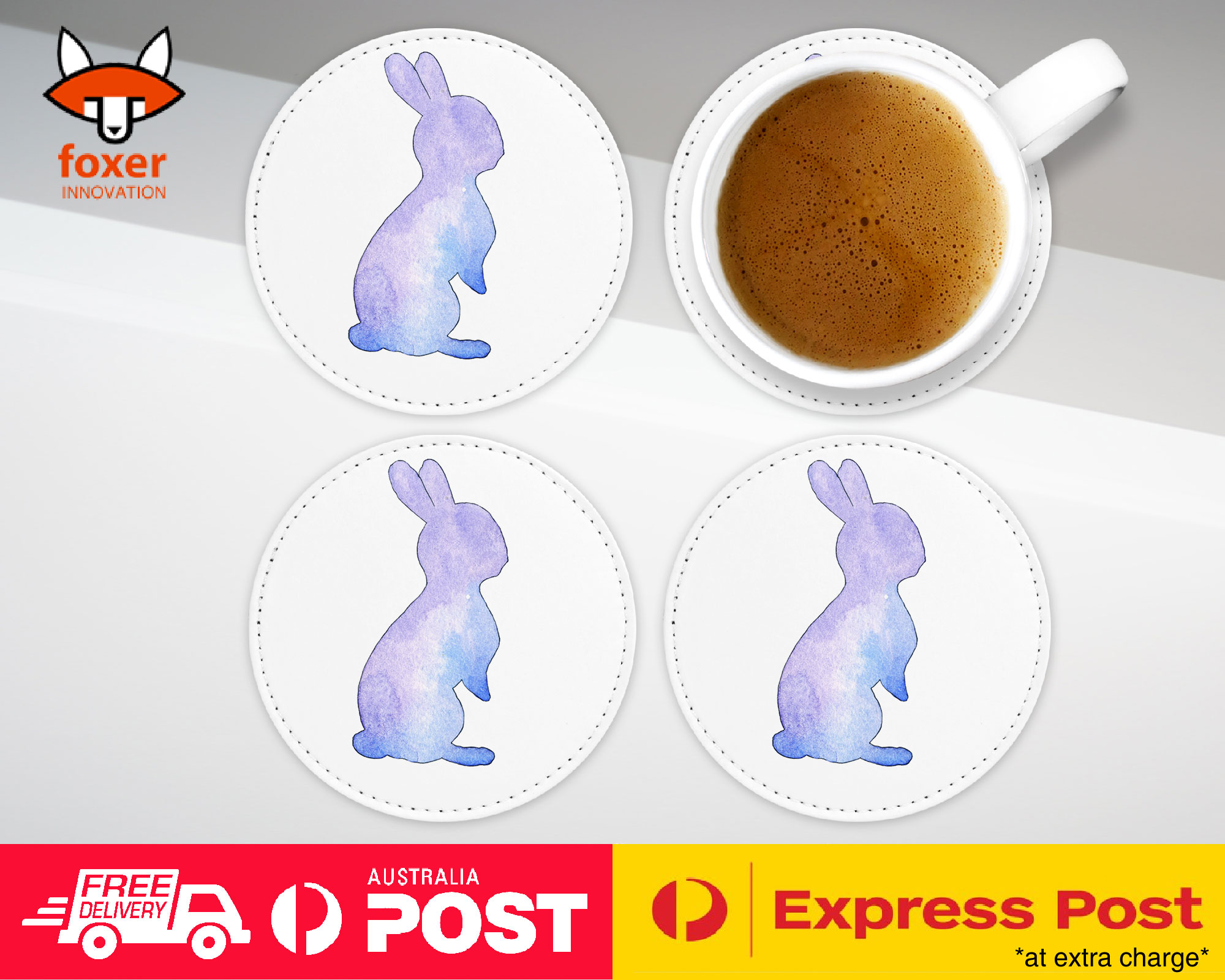 COASTER COFFEE DRINKING MAT|WATERCOLOR BUNNY RABBIT