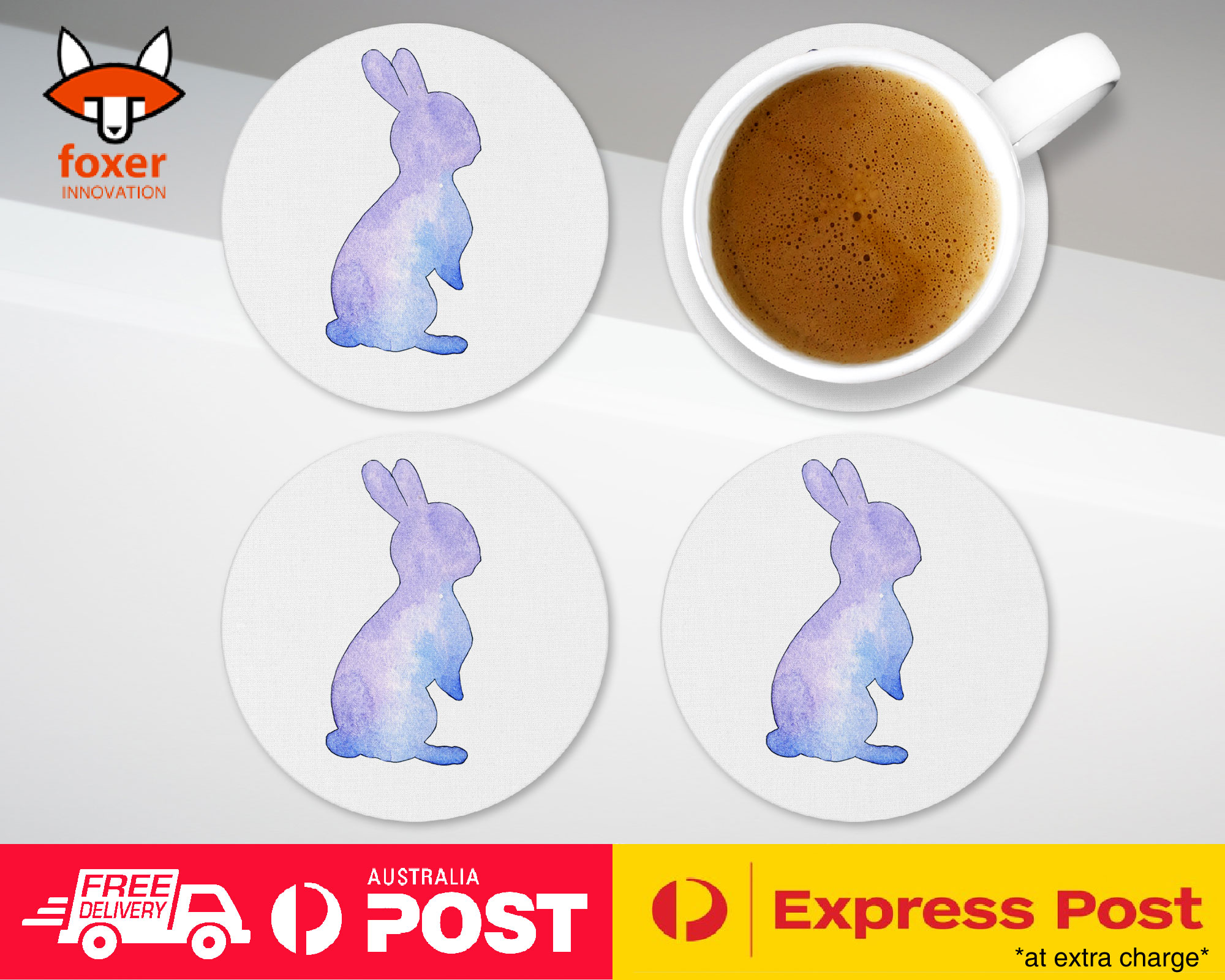 COASTER COFFEE DRINKING MAT|WATERCOLOR BUNNY RABBIT