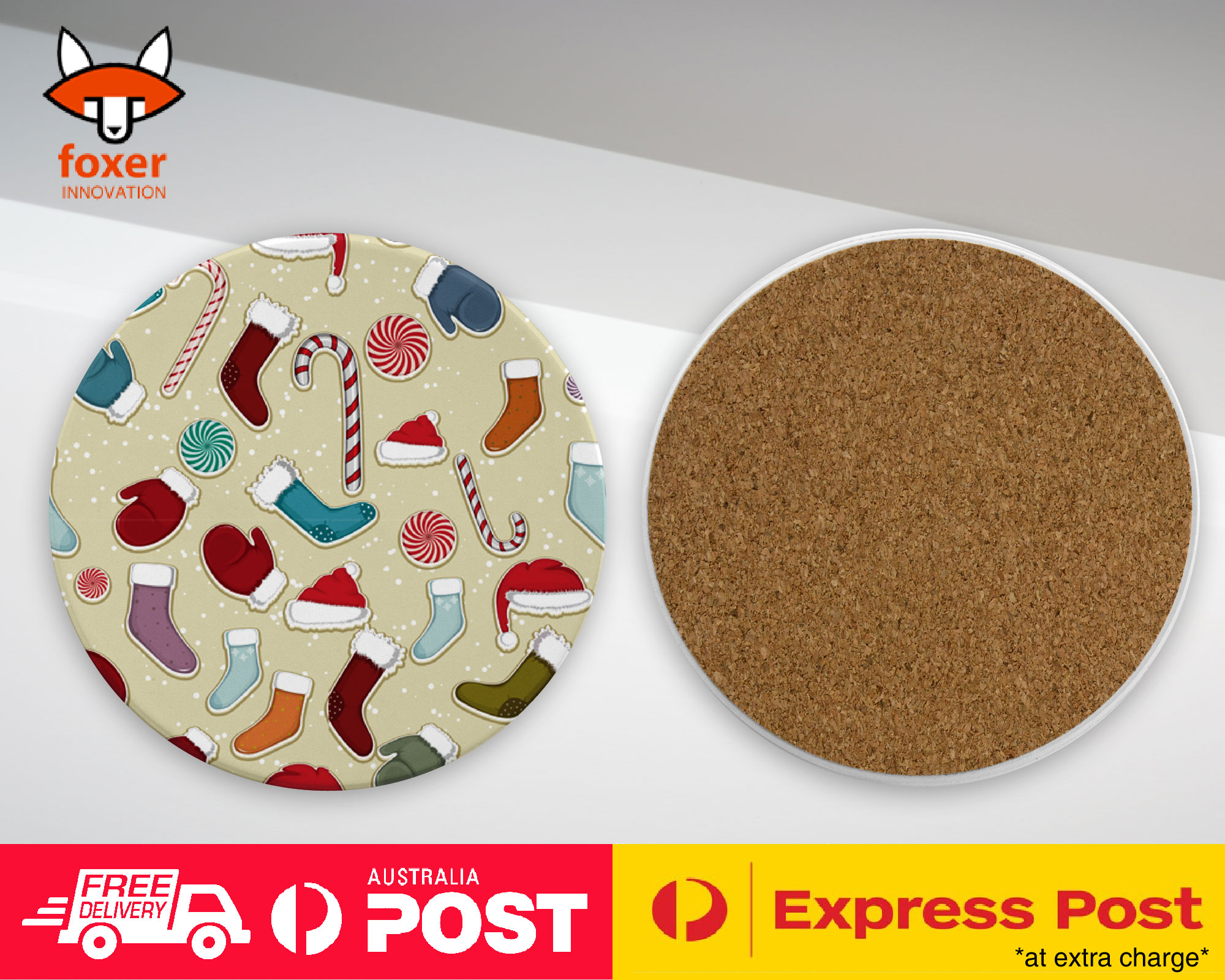 COASTER COFFEE DRINKING MAT|CHRISTMAS STOCKINGS PATTERN 3