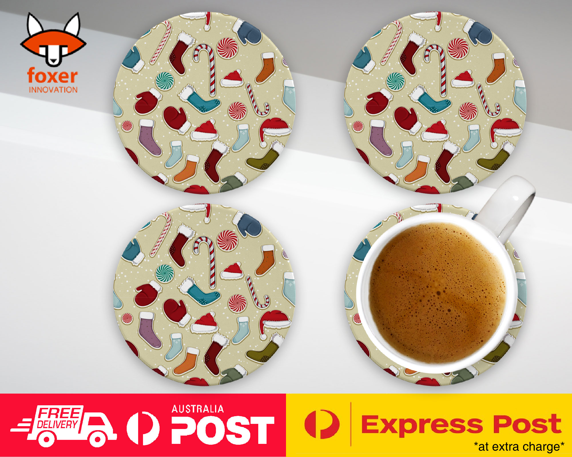 COASTER COFFEE DRINKING MAT|CHRISTMAS STOCKINGS PATTERN 3