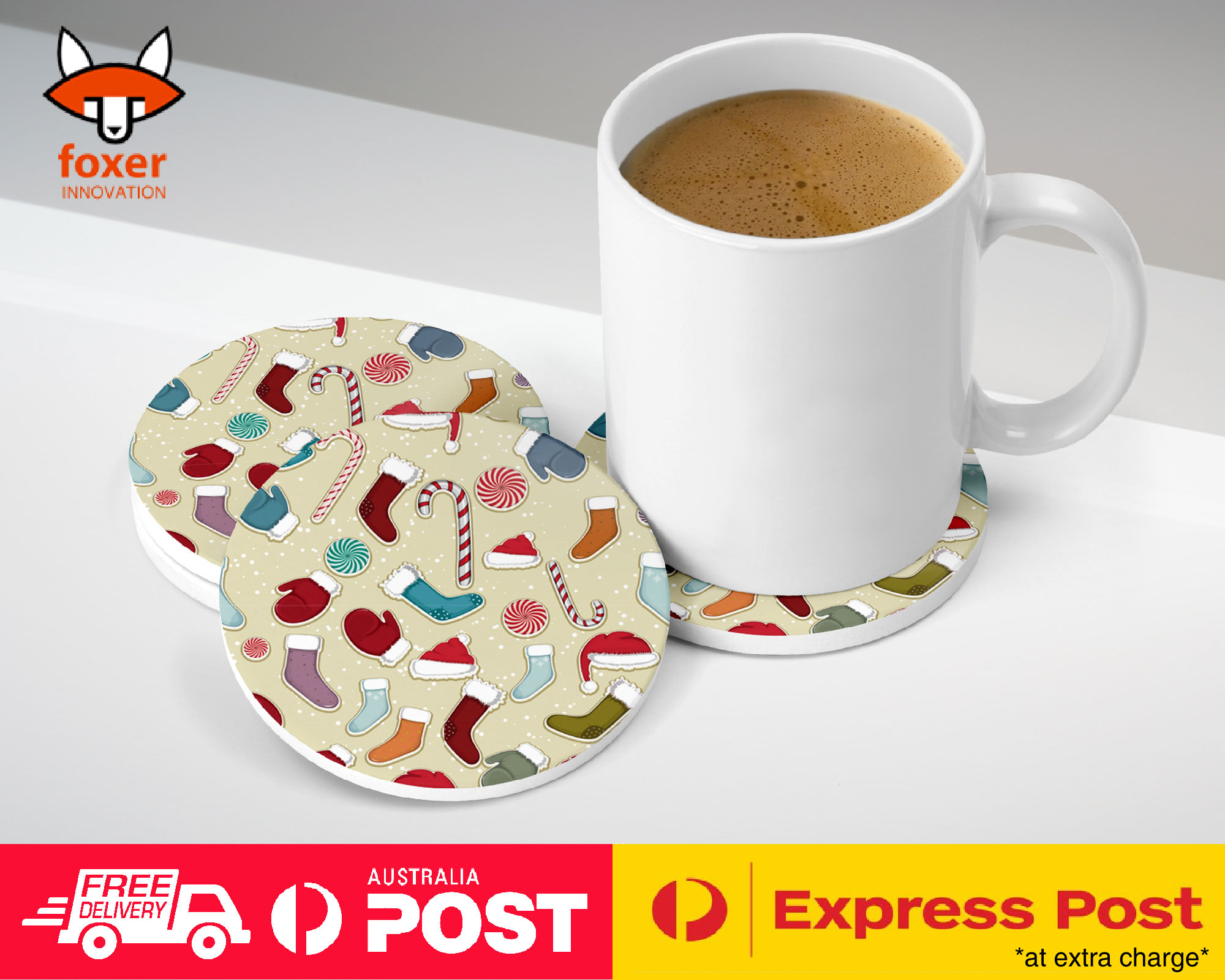 COASTER COFFEE DRINKING MAT|CHRISTMAS STOCKINGS PATTERN 3