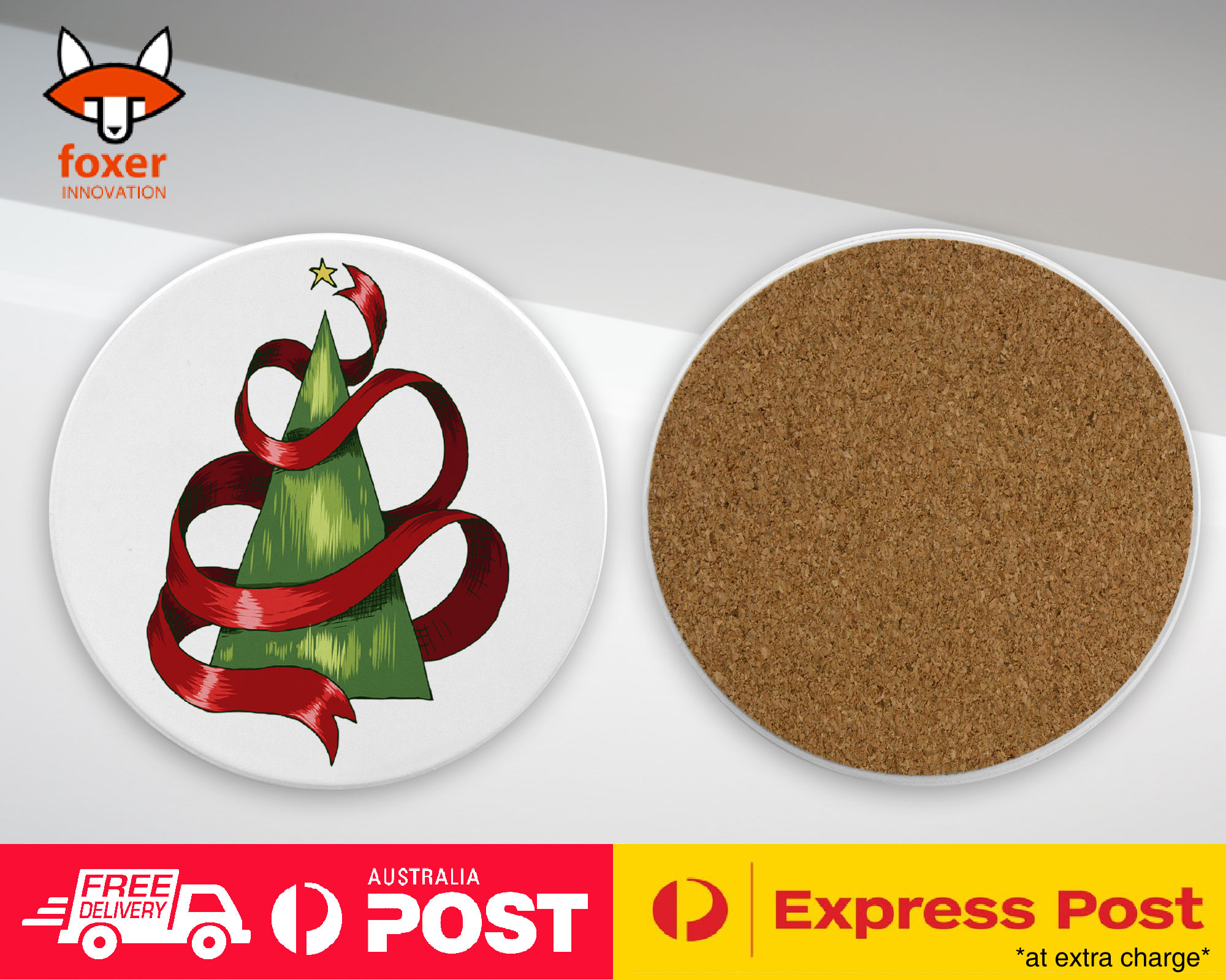 COASTER COFFEE DRINKING MAT|CHRISTMAS TREE WITH RIBBON