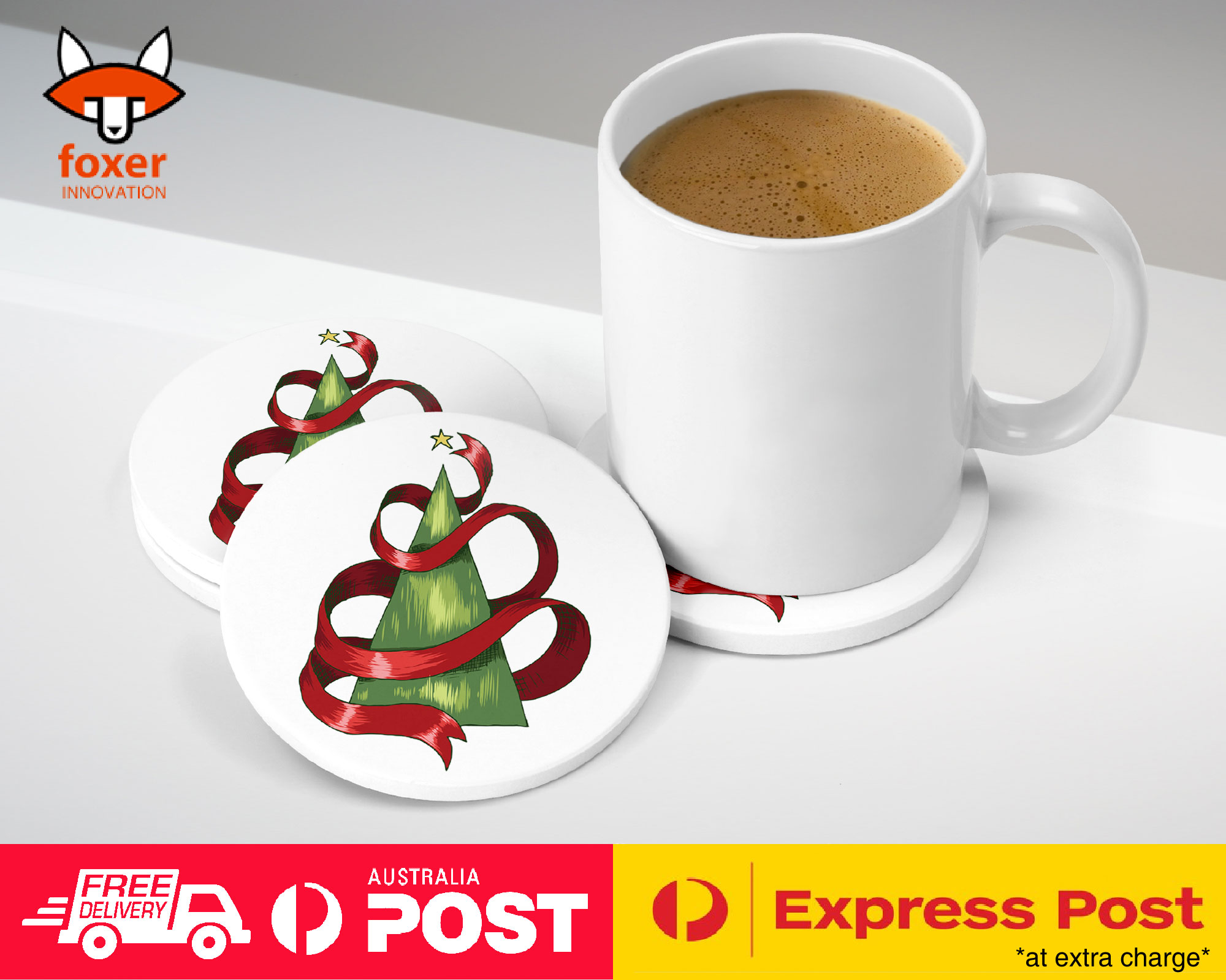COASTER COFFEE DRINKING MAT|CHRISTMAS TREE WITH RIBBON
