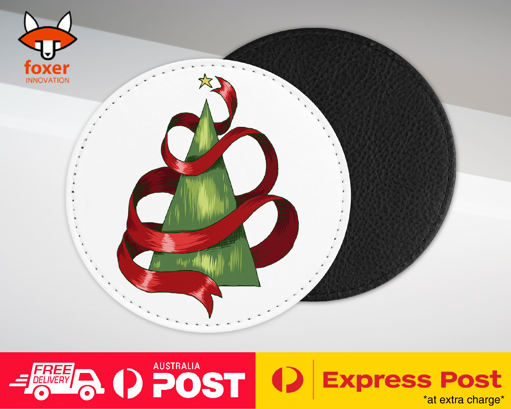 COASTER COFFEE DRINKING MAT|CHRISTMAS TREE WITH RIBBON