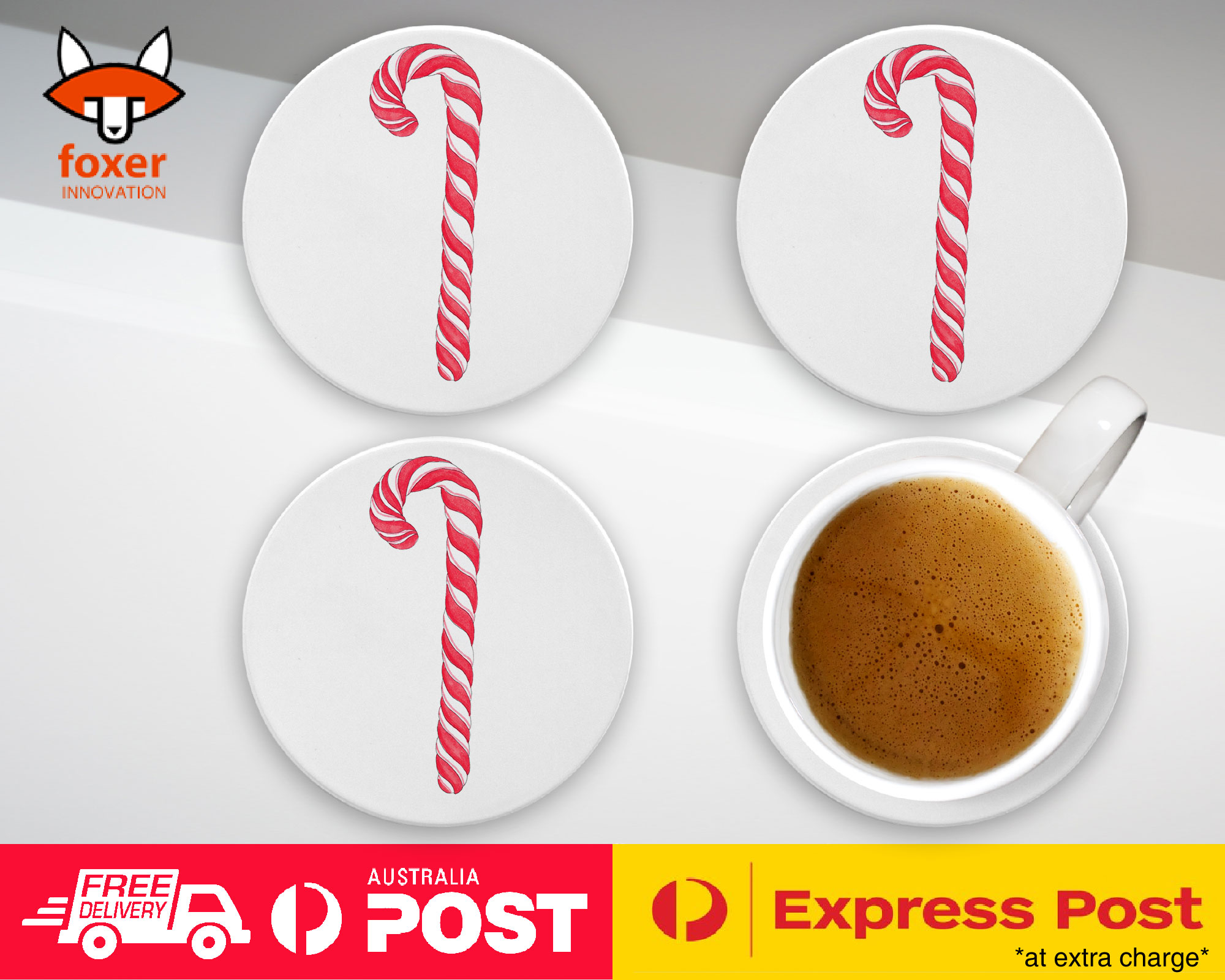 COASTER COFFEE DRINKING MAT|CHRISTMAS CANDY CANE