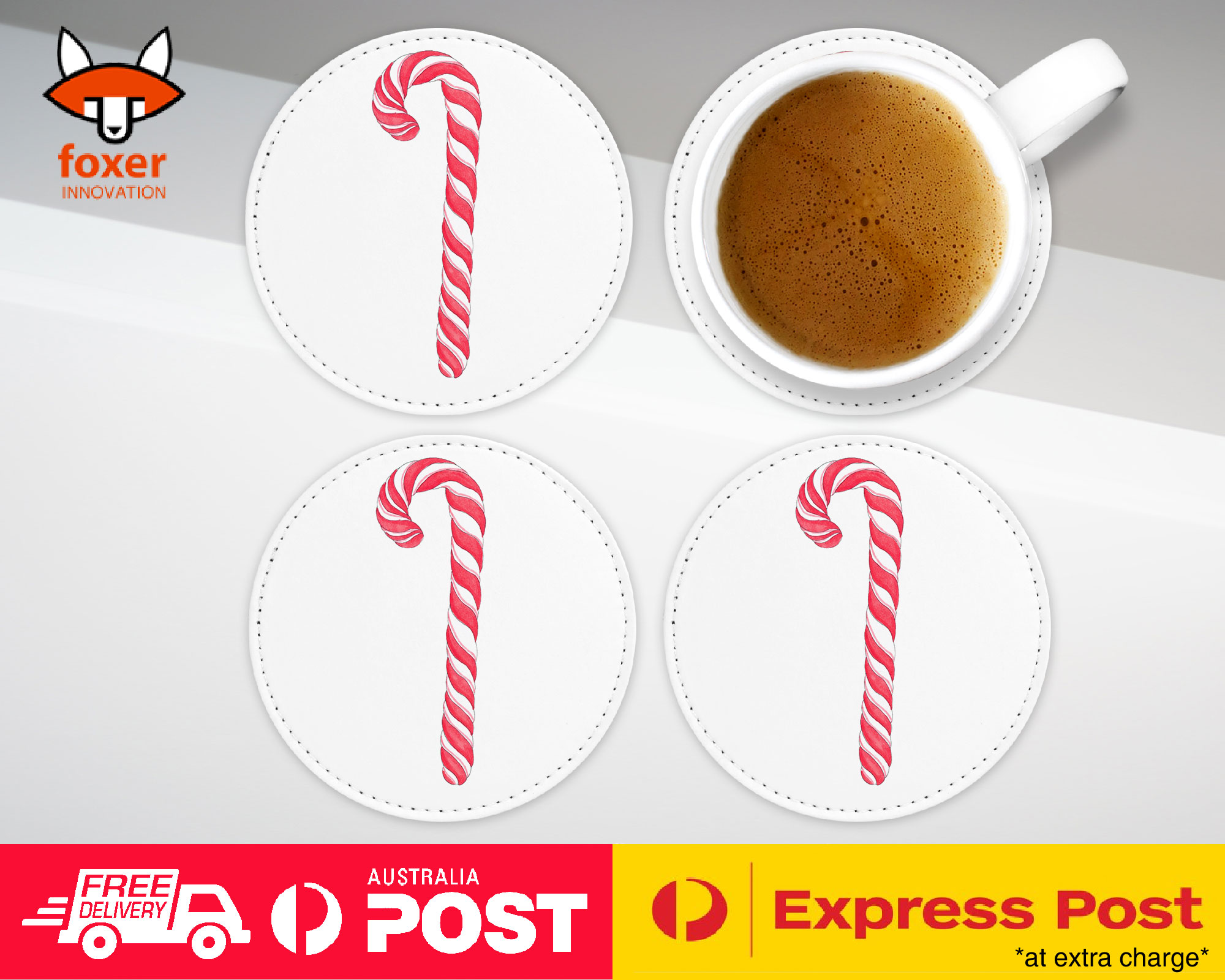 COASTER COFFEE DRINKING MAT|CHRISTMAS CANDY CANE