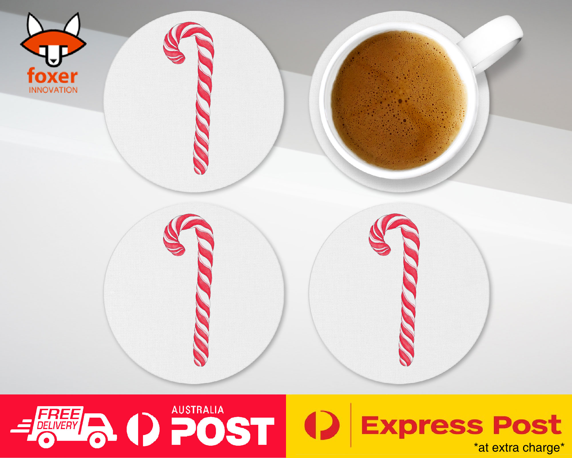 COASTER COFFEE DRINKING MAT|CHRISTMAS CANDY CANE