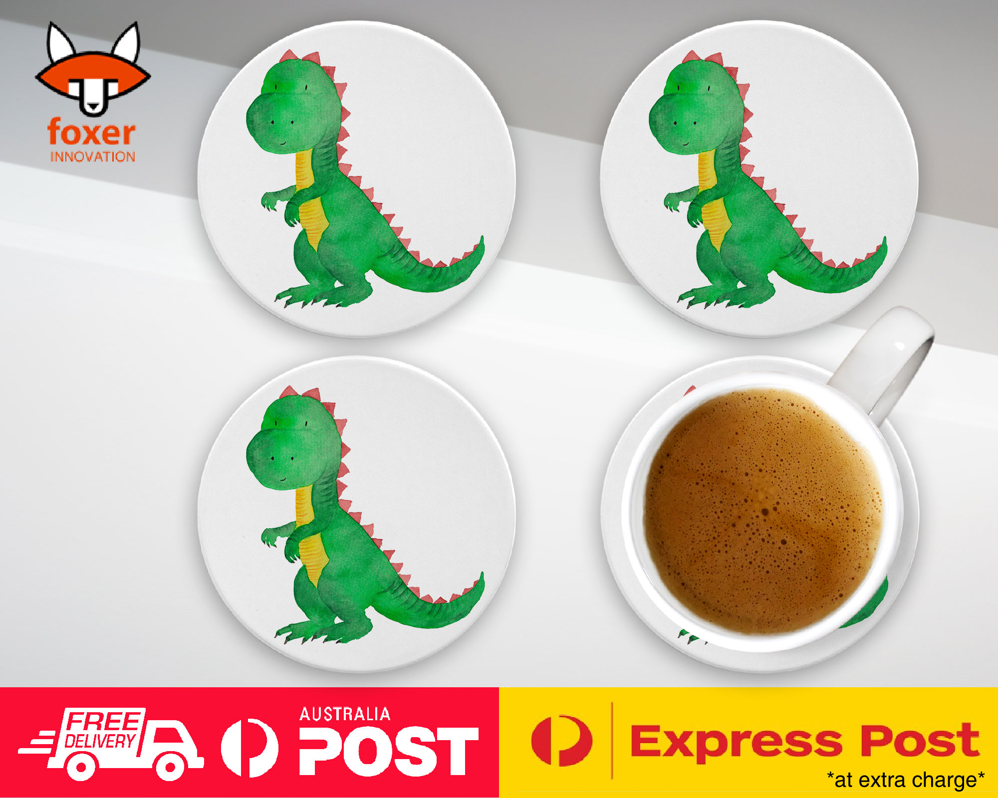COASTER COFFEE DRINKING MAT|WATERCOLOR DINOSAUR
