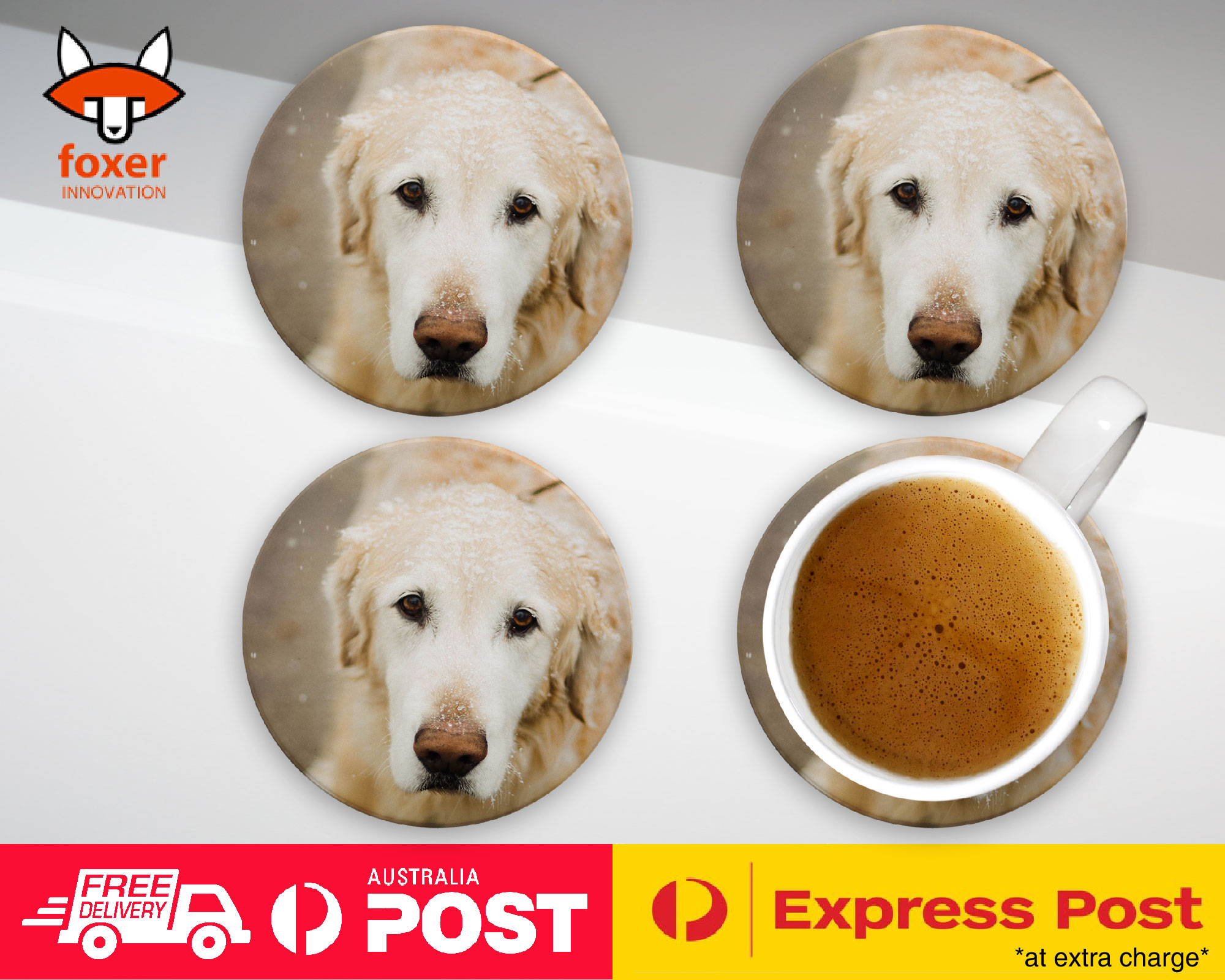 COASTER COFFEE DRINKING MAT|GOLDEN RETRIEVER DOG 4 - Foto 9 di 21