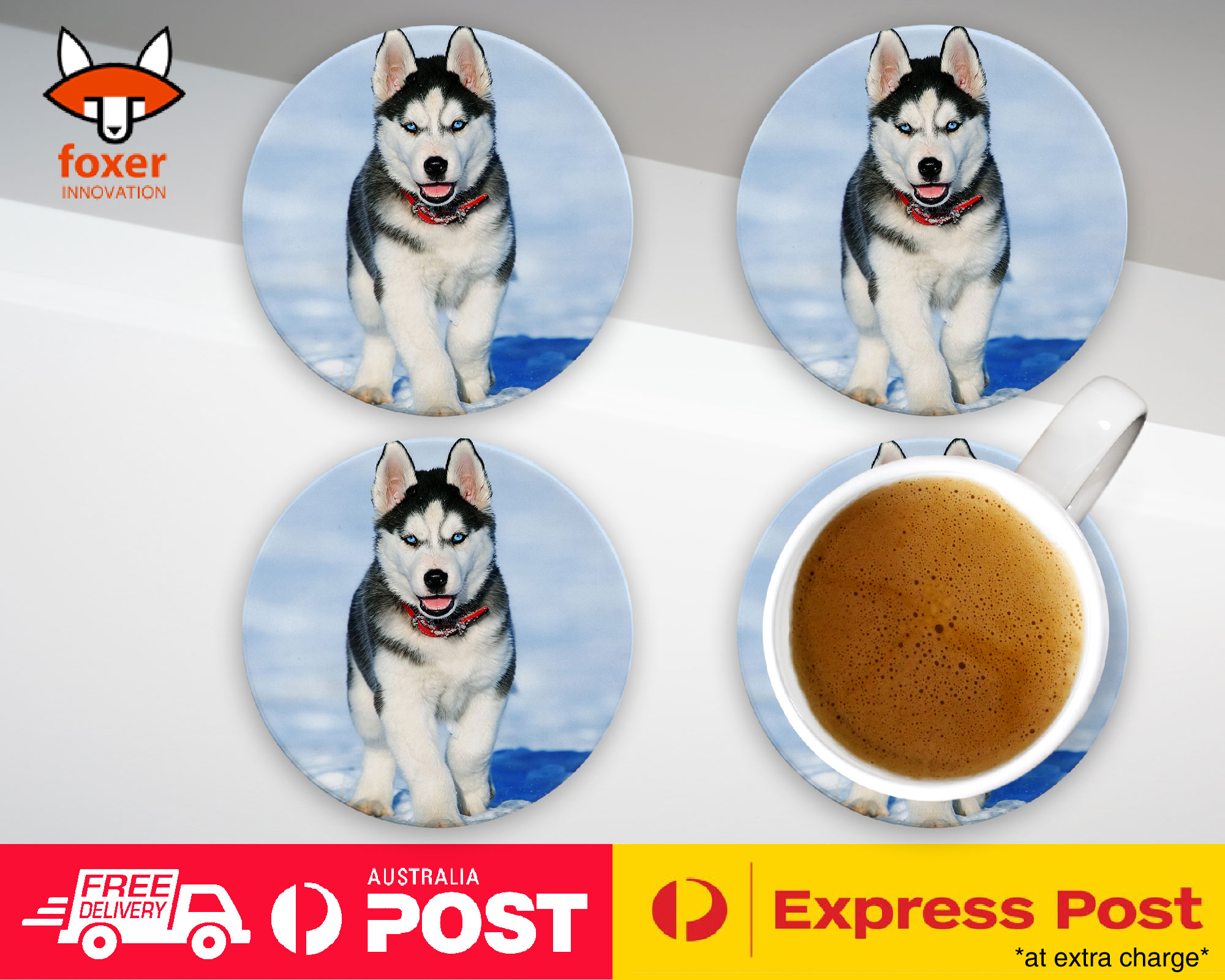 COASTER COFFEE DRINKING MAT|SIBERIAN HUSKY DOG 3