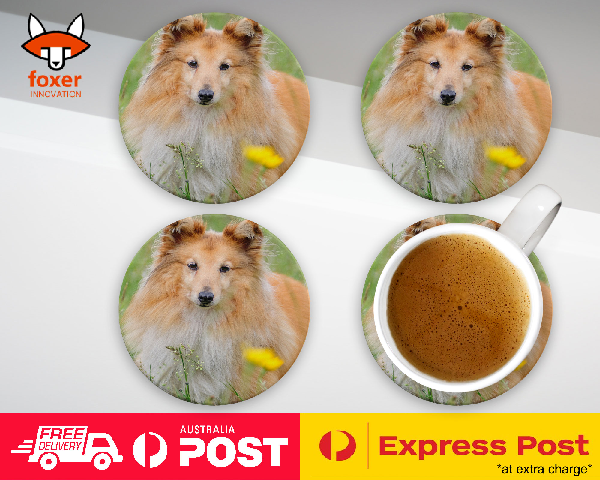 COASTER COFFEE DRINKING MAT|SHETLAND SHEEPDOG DOG 2 - Imagen 9 de 21