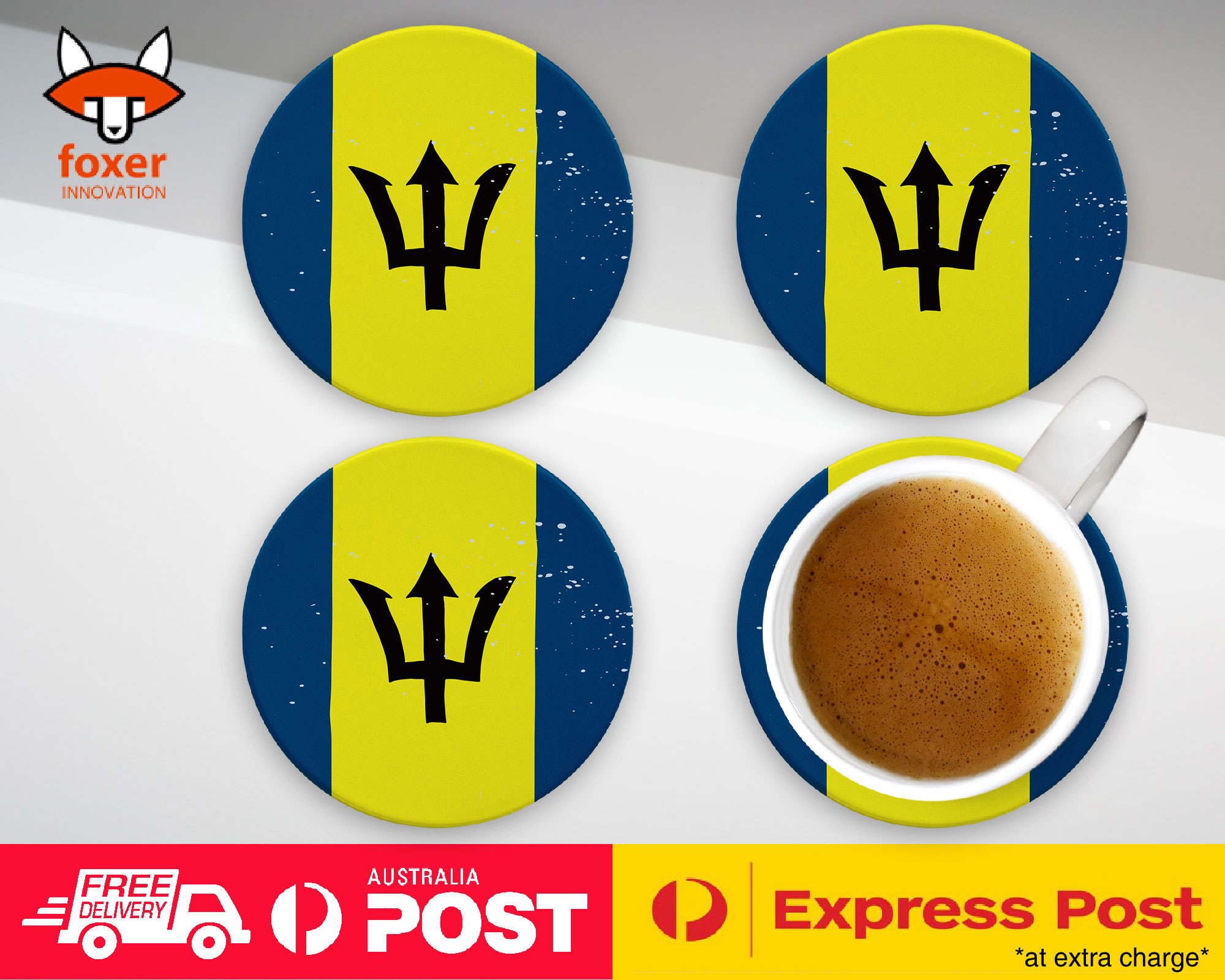 COASTER COFFEE DRINKING MAT|BARBADOS COUNTRY FLAG 188