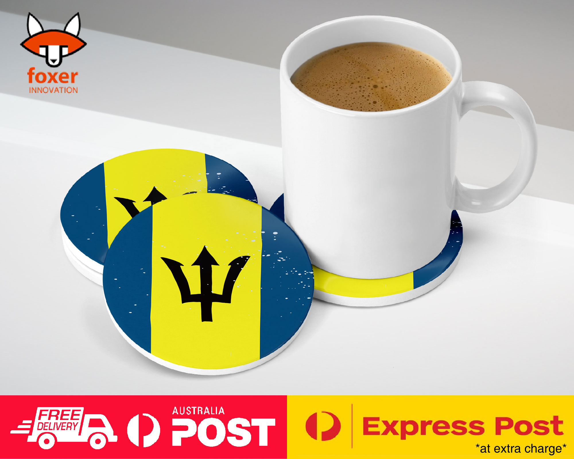 COASTER COFFEE DRINKING MAT|BARBADOS COUNTRY FLAG 188