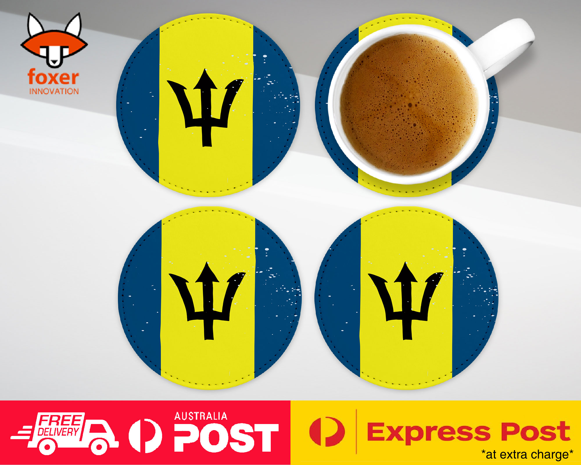 COASTER COFFEE DRINKING MAT|BARBADOS COUNTRY FLAG 188