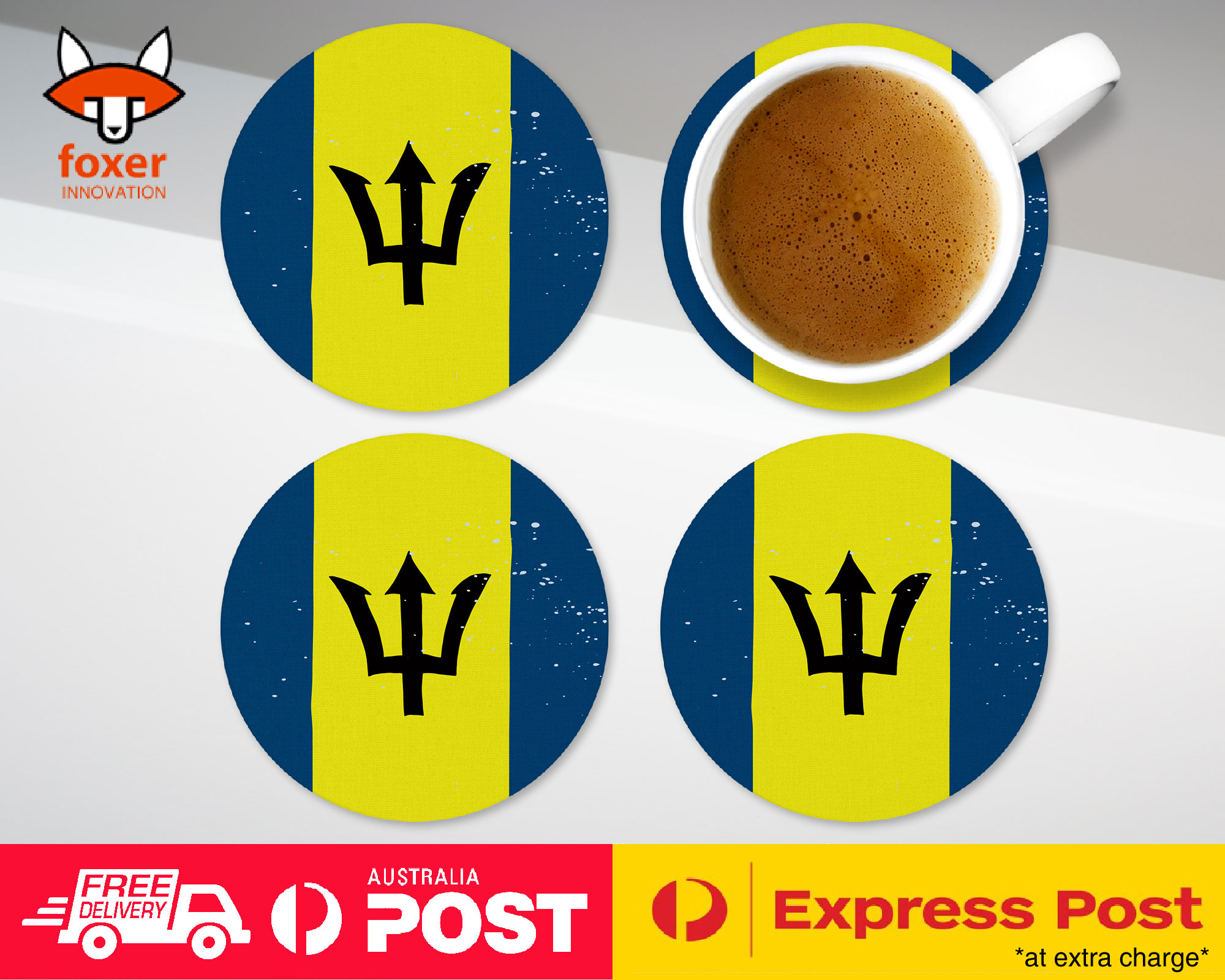 COASTER COFFEE DRINKING MAT|BARBADOS COUNTRY FLAG 188