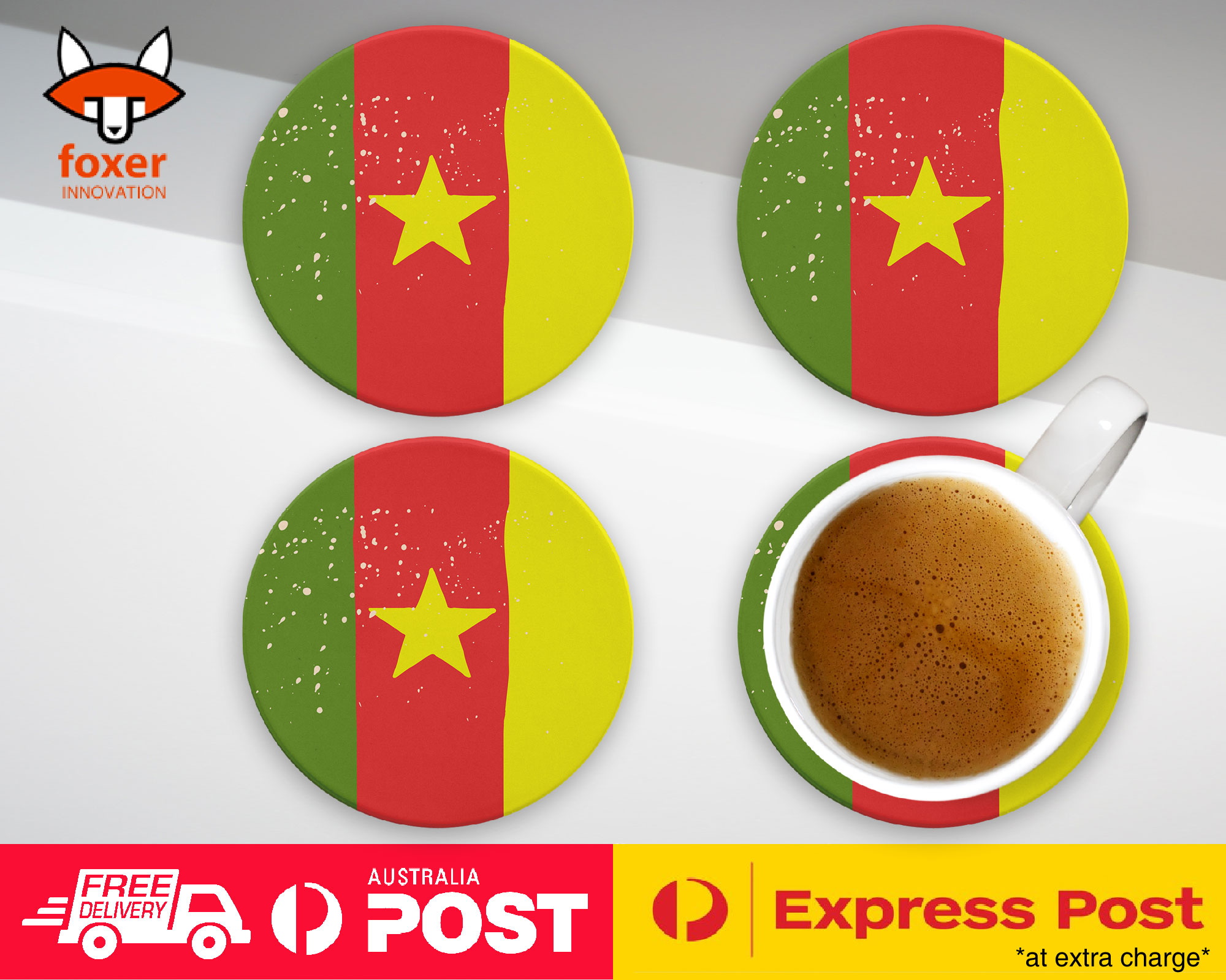 COASTER COFFEE DRINKING MAT|CAMEROON COUNTRY FLAG 201