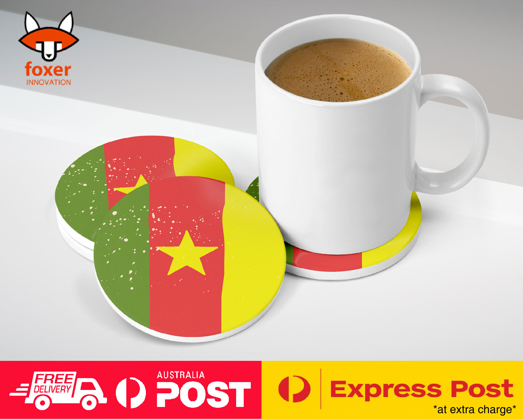 COASTER COFFEE DRINKING MAT|CAMEROON COUNTRY FLAG 201