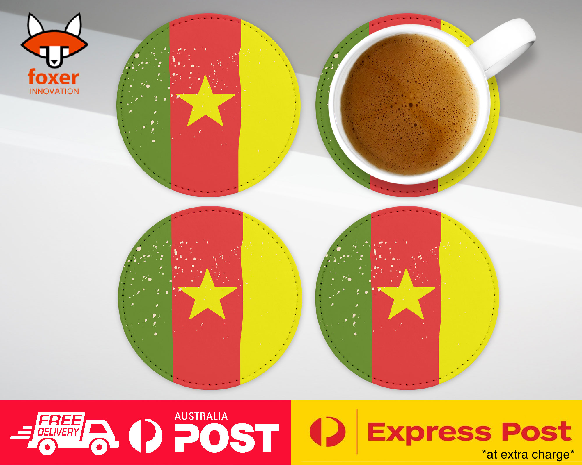 COASTER COFFEE DRINKING MAT|CAMEROON COUNTRY FLAG 201