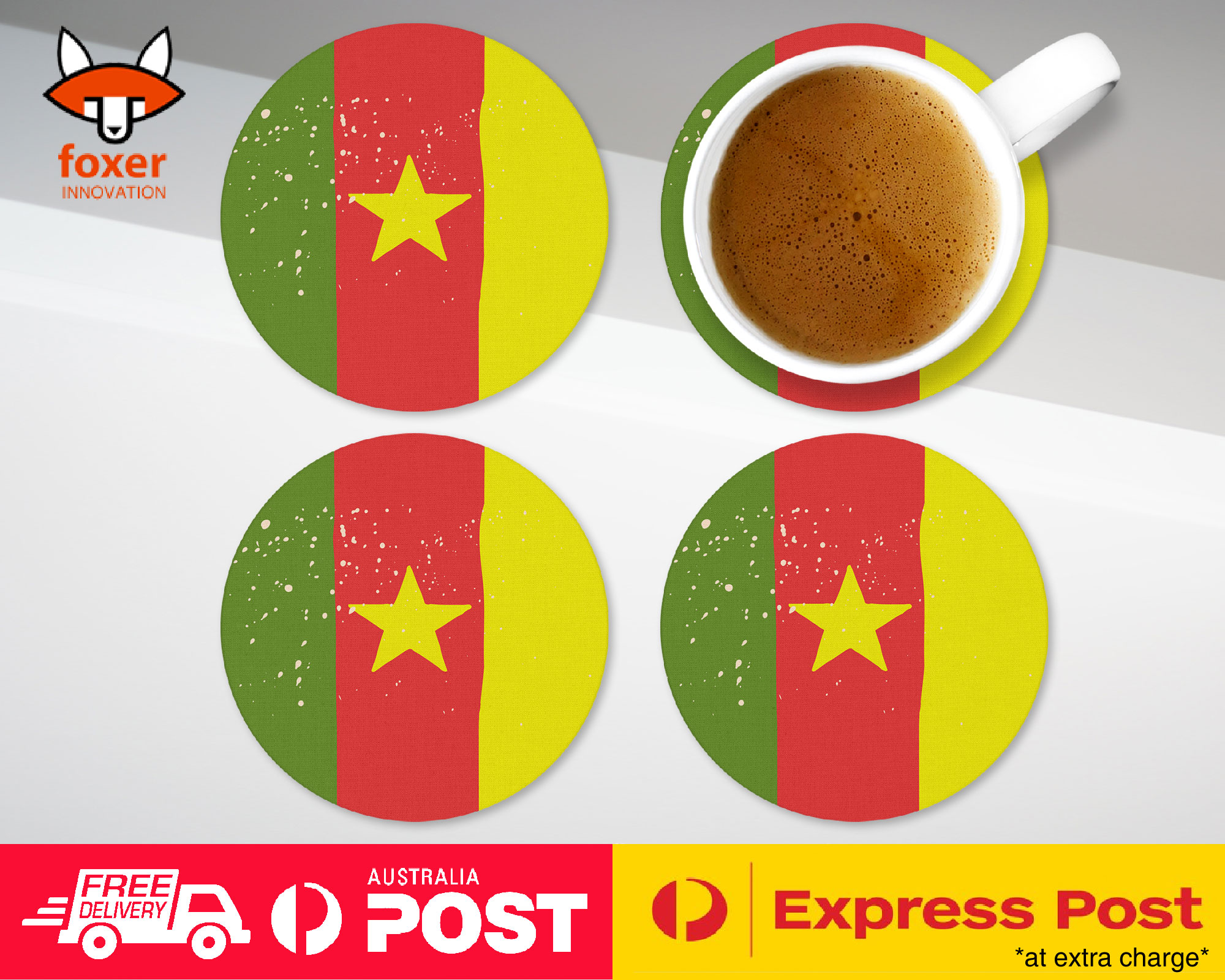 COASTER COFFEE DRINKING MAT|CAMEROON COUNTRY FLAG 201