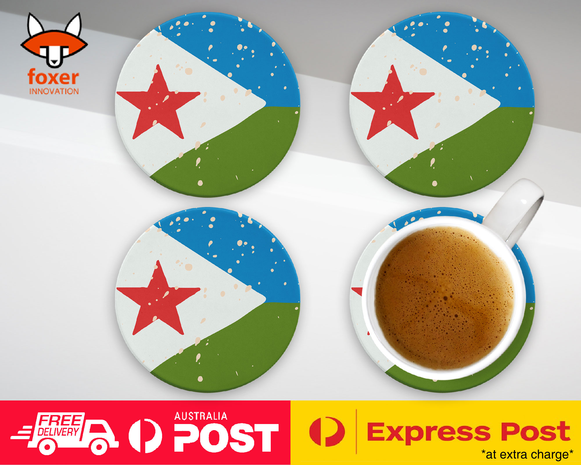 COASTER COFFEE DRINKING MAT|DJIBOUTI COUNTRY FLAG 214