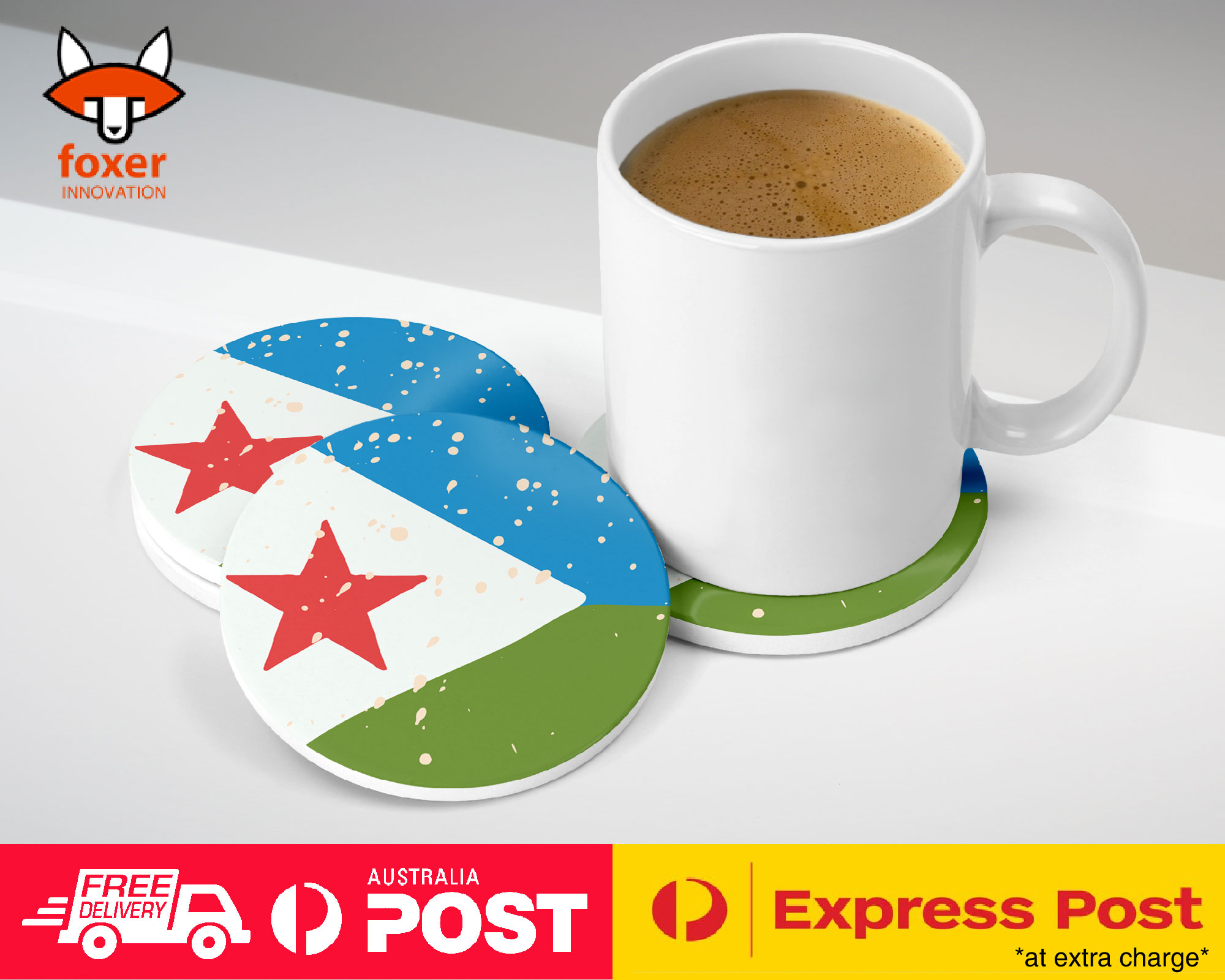 COASTER COFFEE DRINKING MAT|DJIBOUTI COUNTRY FLAG 214