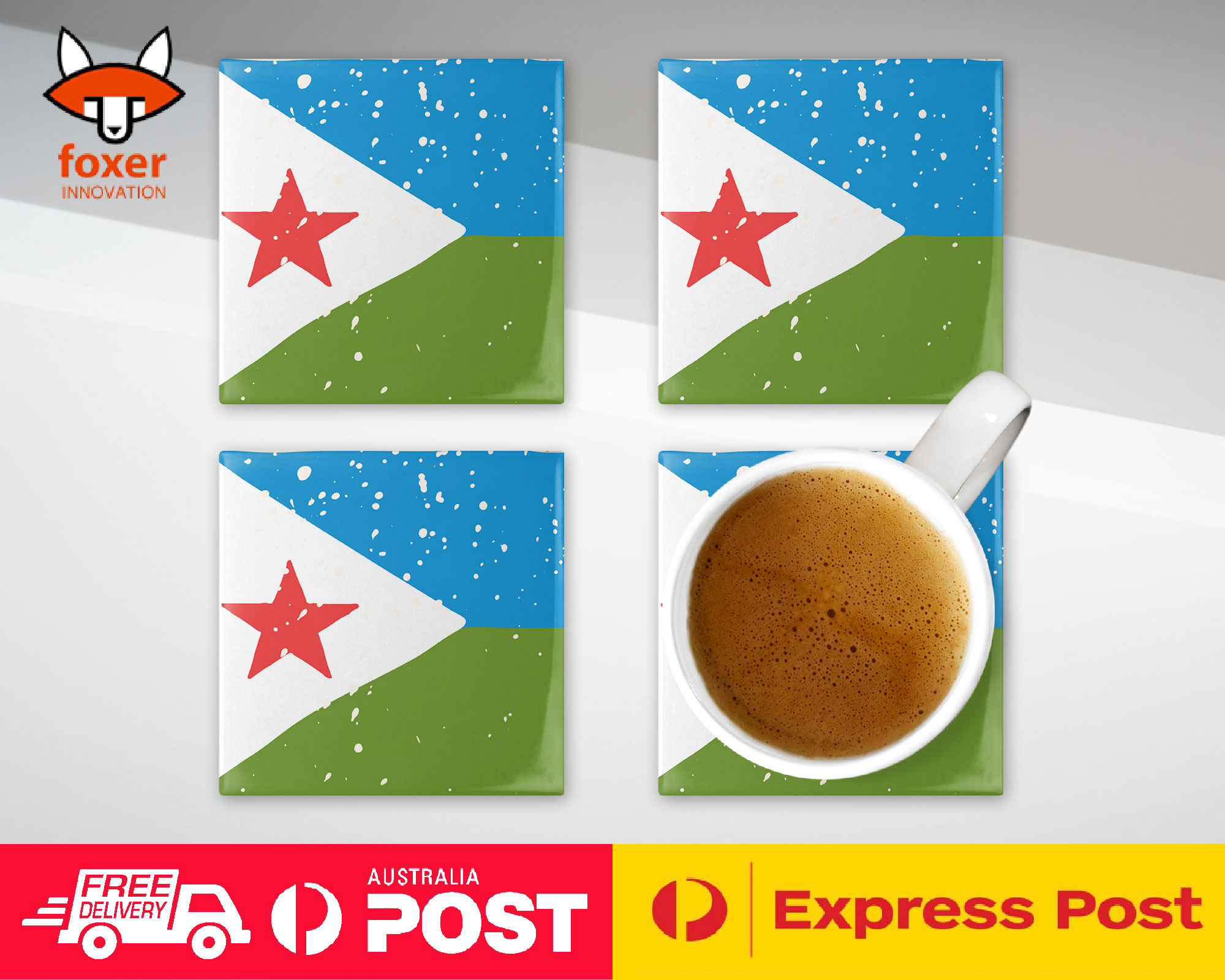 COASTER COFFEE DRINKING MAT|DJIBOUTI COUNTRY FLAG 214