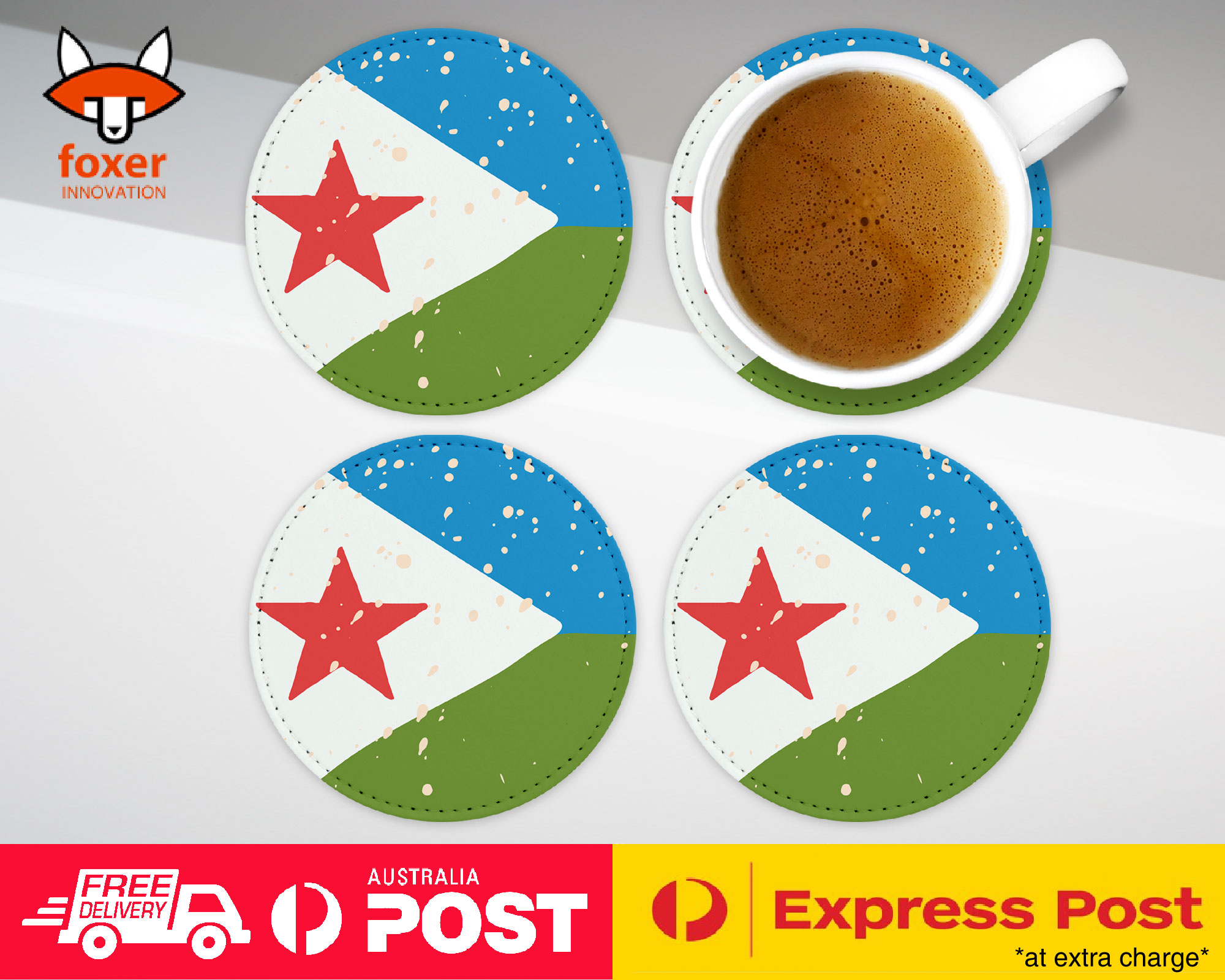 COASTER COFFEE DRINKING MAT|DJIBOUTI COUNTRY FLAG 214