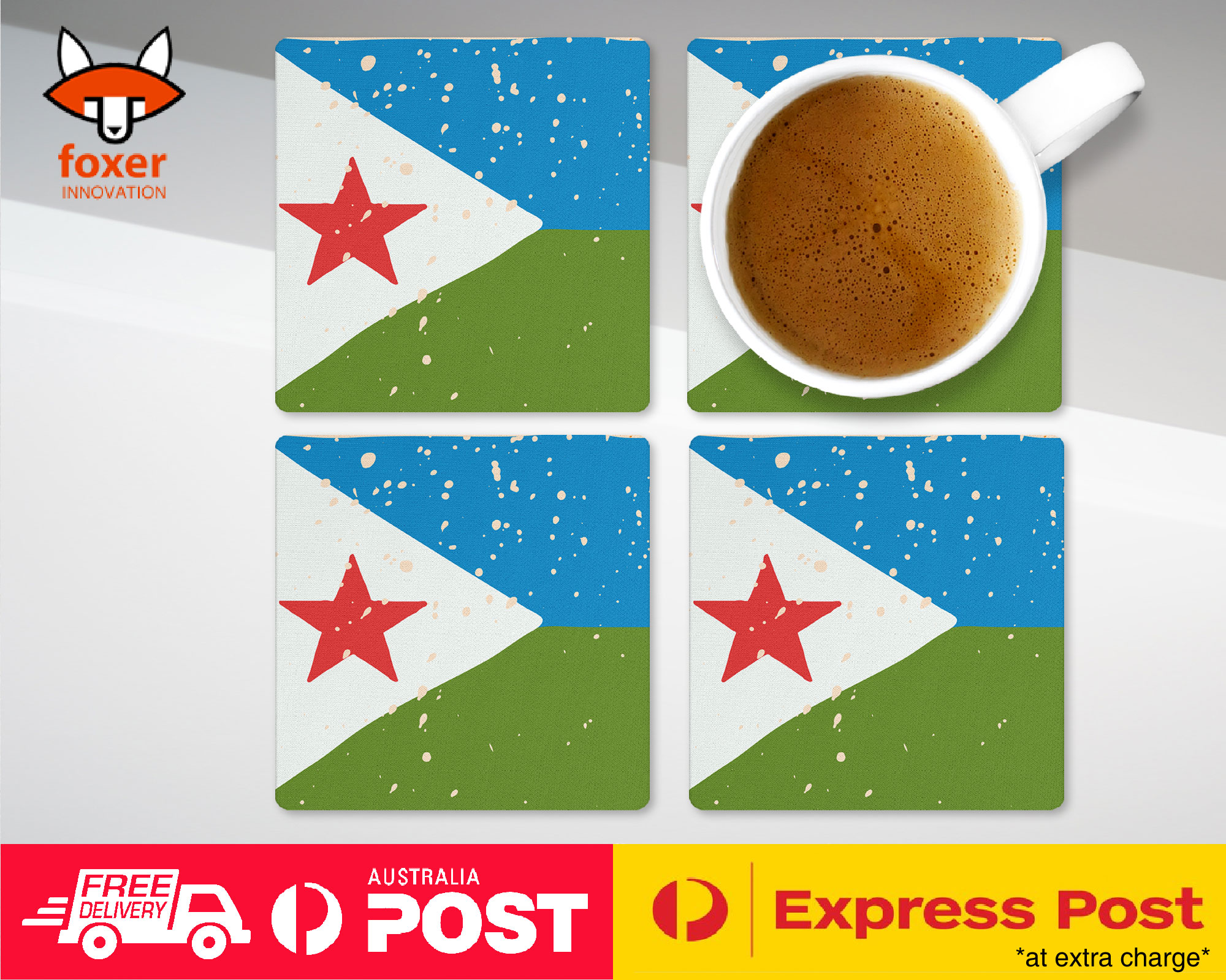 COASTER COFFEE DRINKING MAT|DJIBOUTI COUNTRY FLAG 214