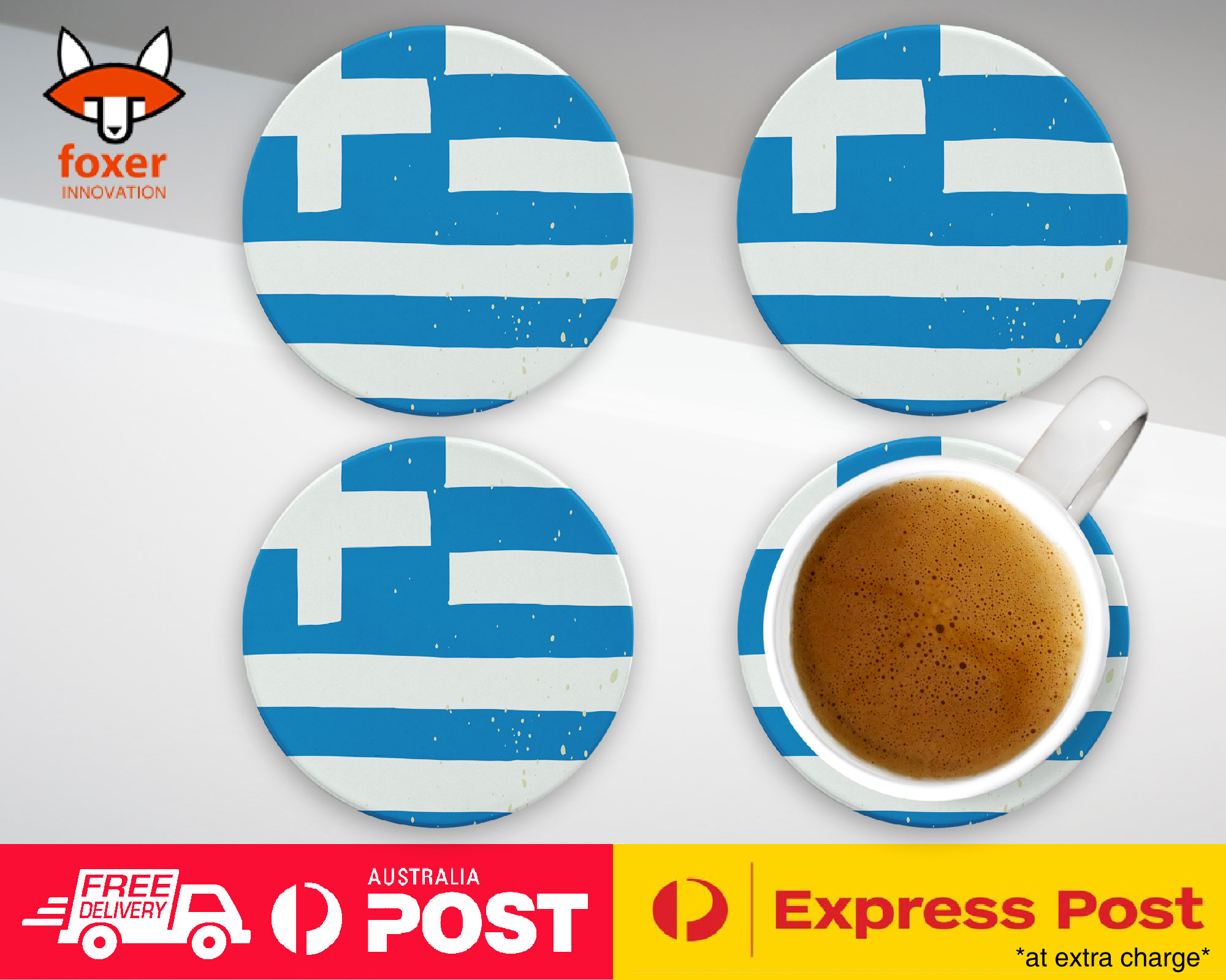 COASTER COFFEE DRINKING MAT|GREECE COUNTRY FLAG 231