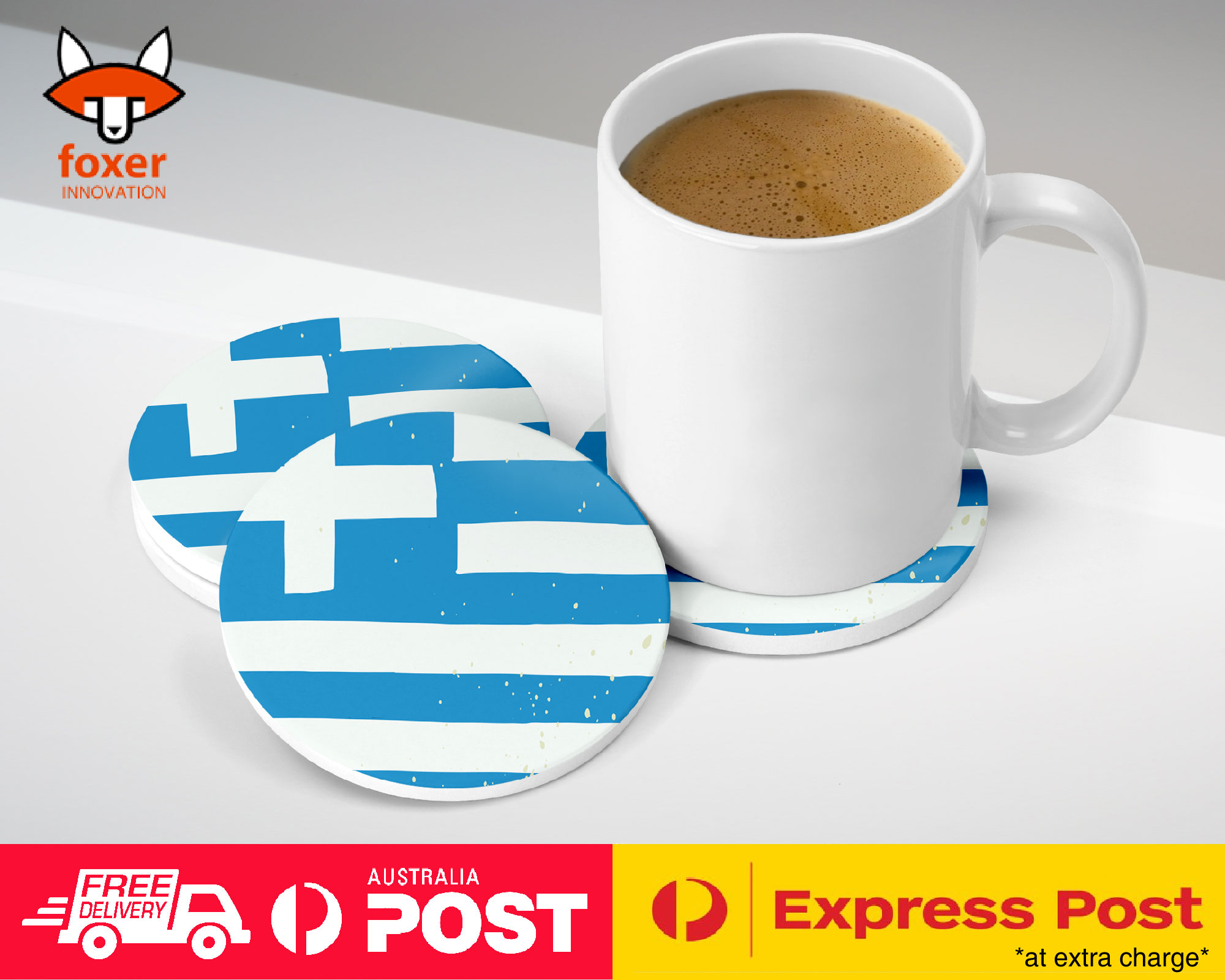 COASTER COFFEE DRINKING MAT|GREECE COUNTRY FLAG 231