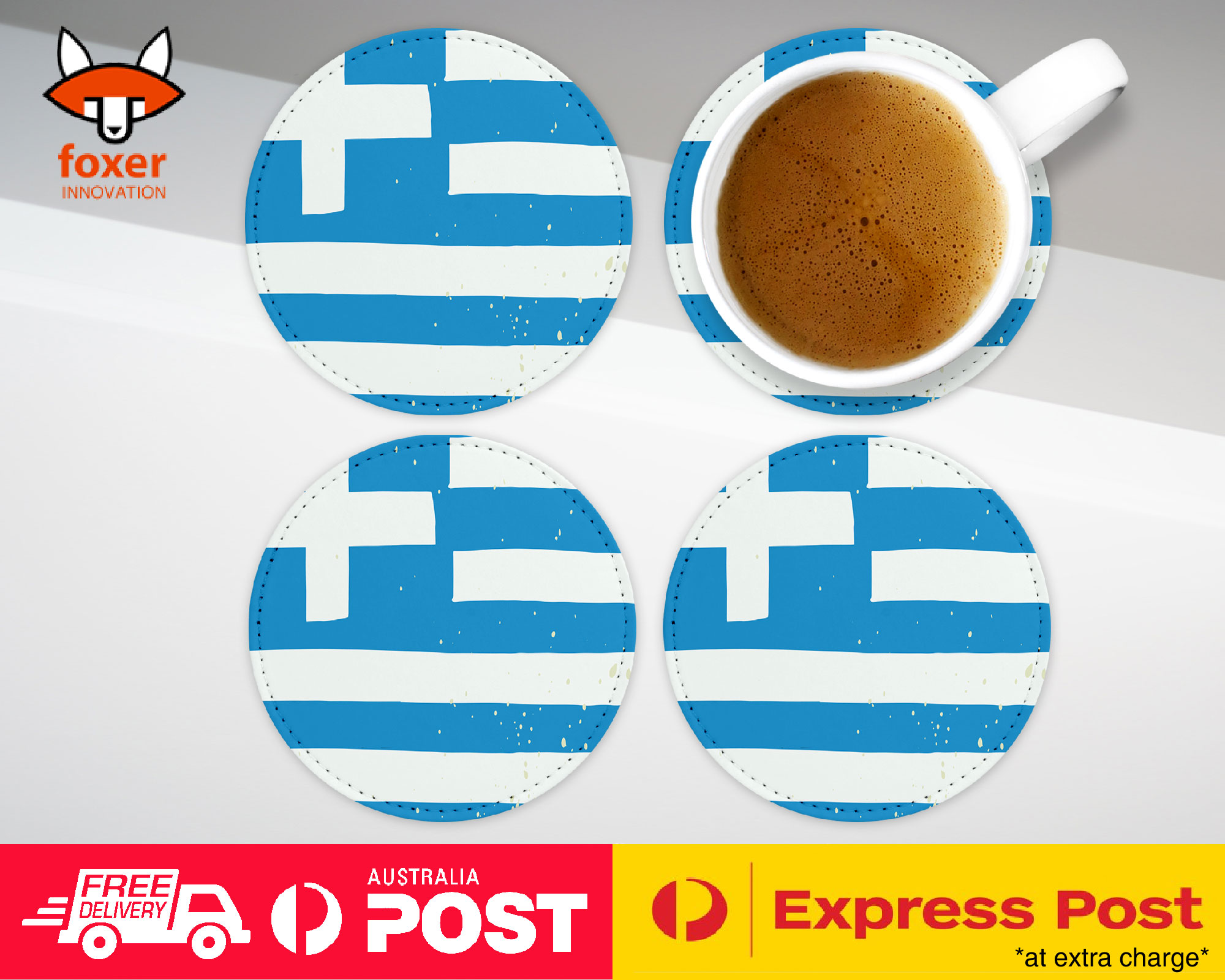 COASTER COFFEE DRINKING MAT|GREECE COUNTRY FLAG 231