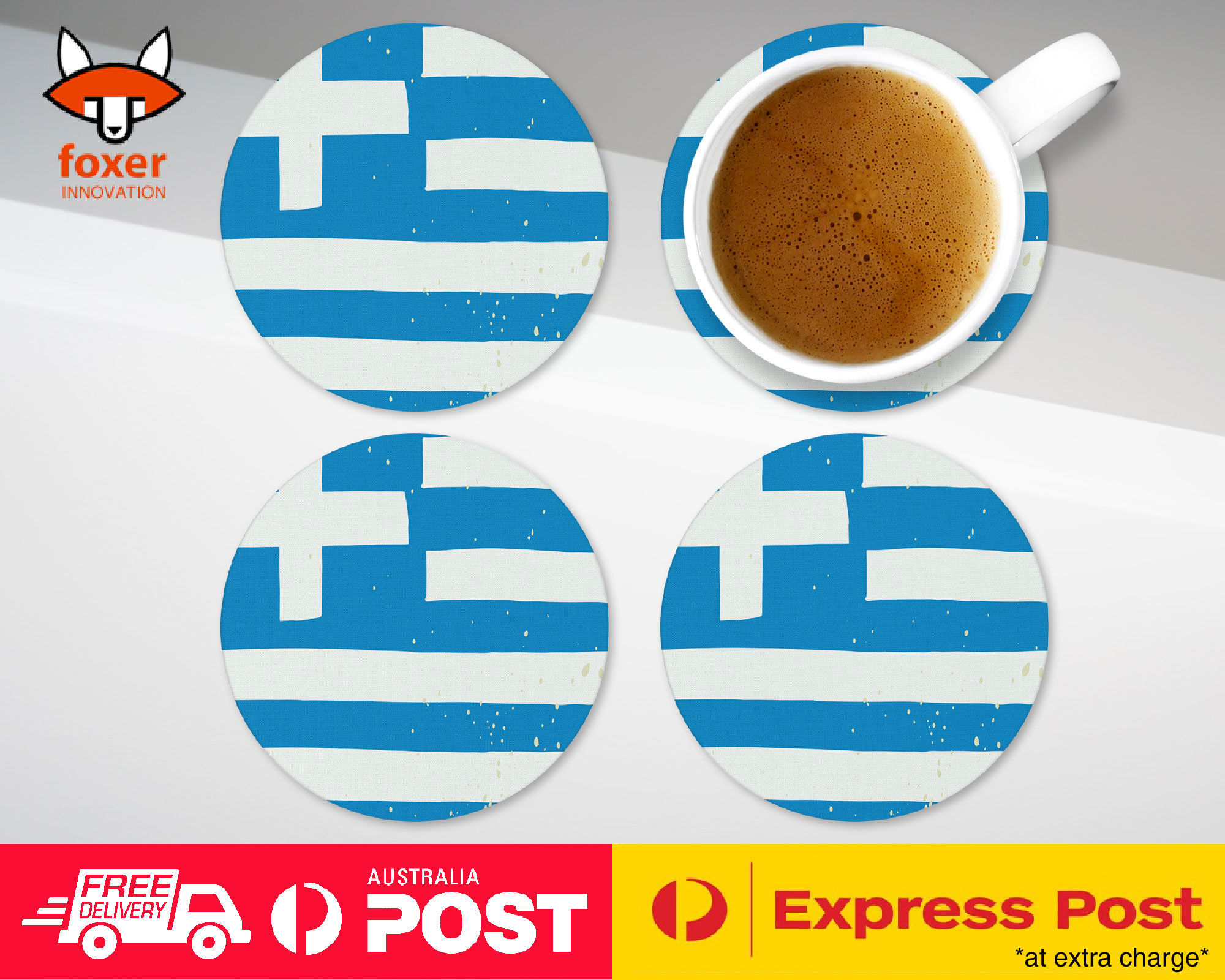 COASTER COFFEE DRINKING MAT|GREECE COUNTRY FLAG 231