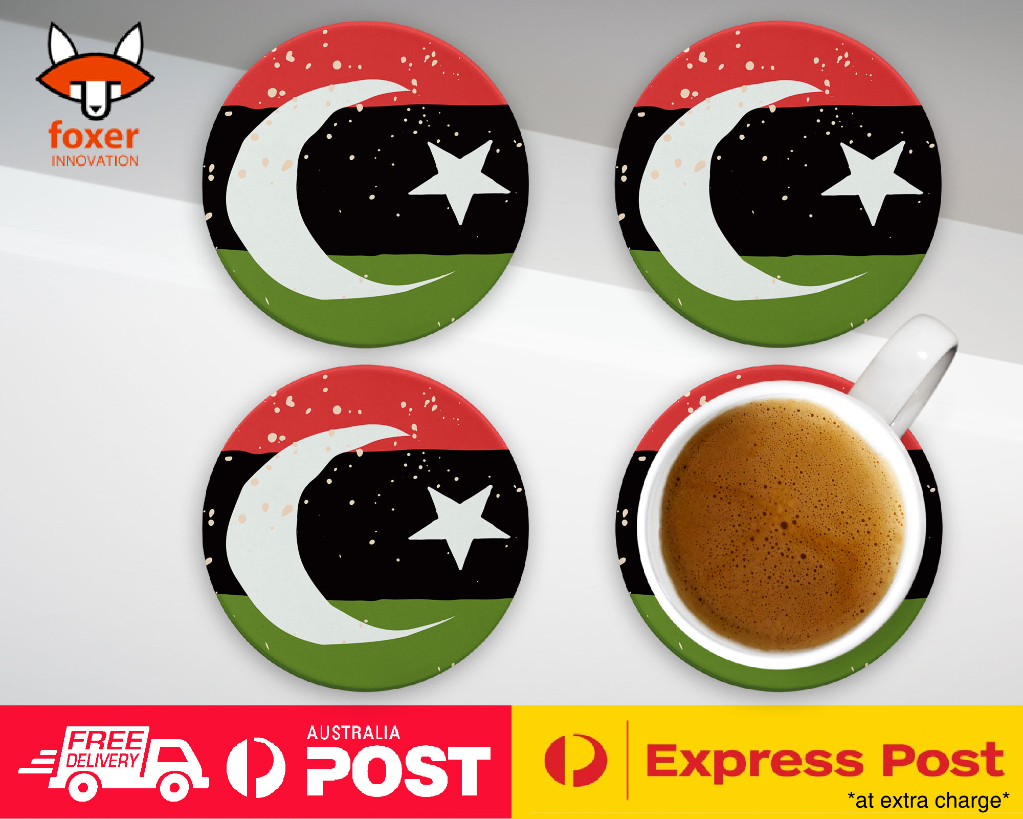 COASTER COFFEE DRINKING MAT|LIBYA COUNTRY FLAG 260