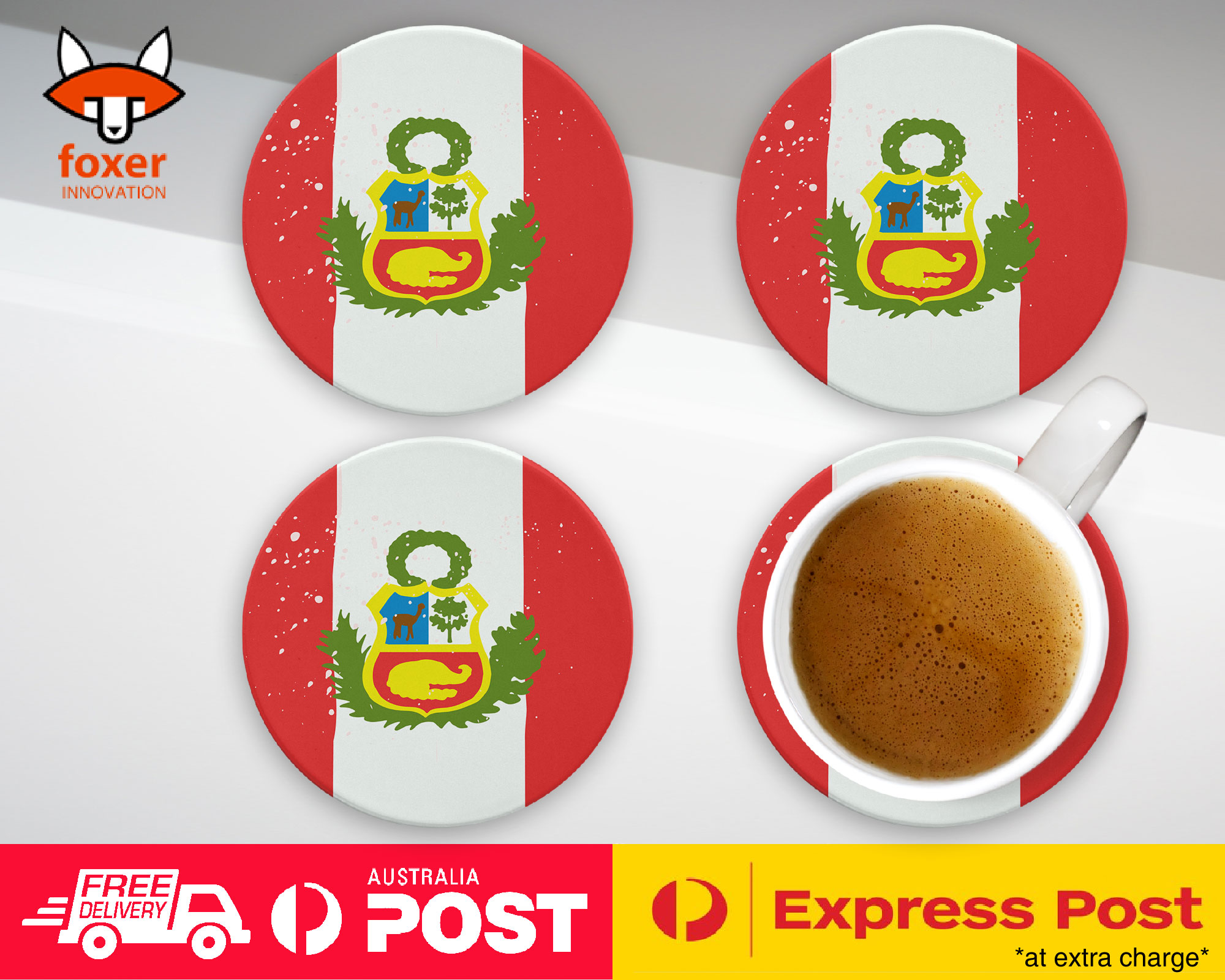 COASTER COFFEE DRINKING MAT|PERU COUNTRY FLAG 292