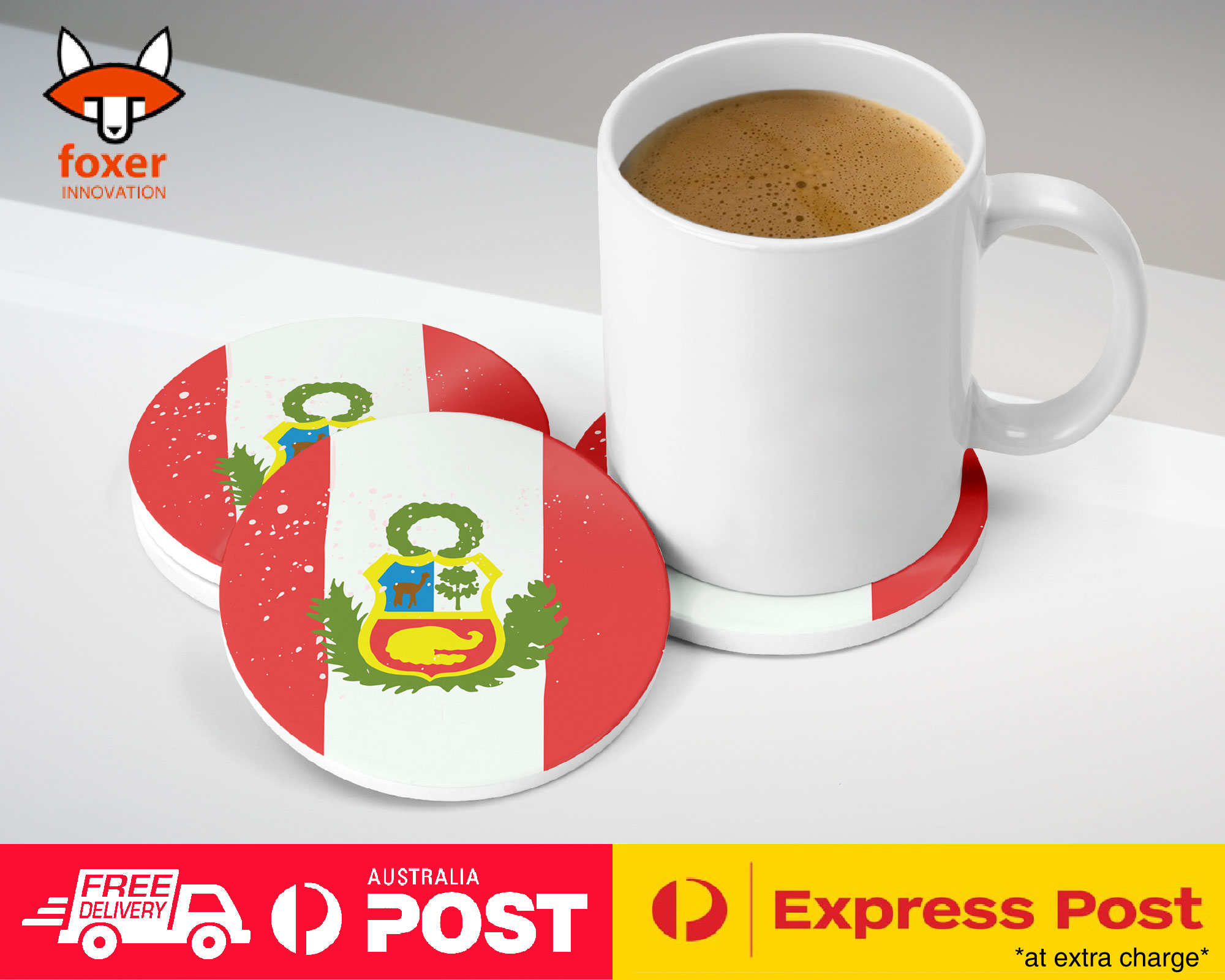 COASTER COFFEE DRINKING MAT|PERU COUNTRY FLAG 292